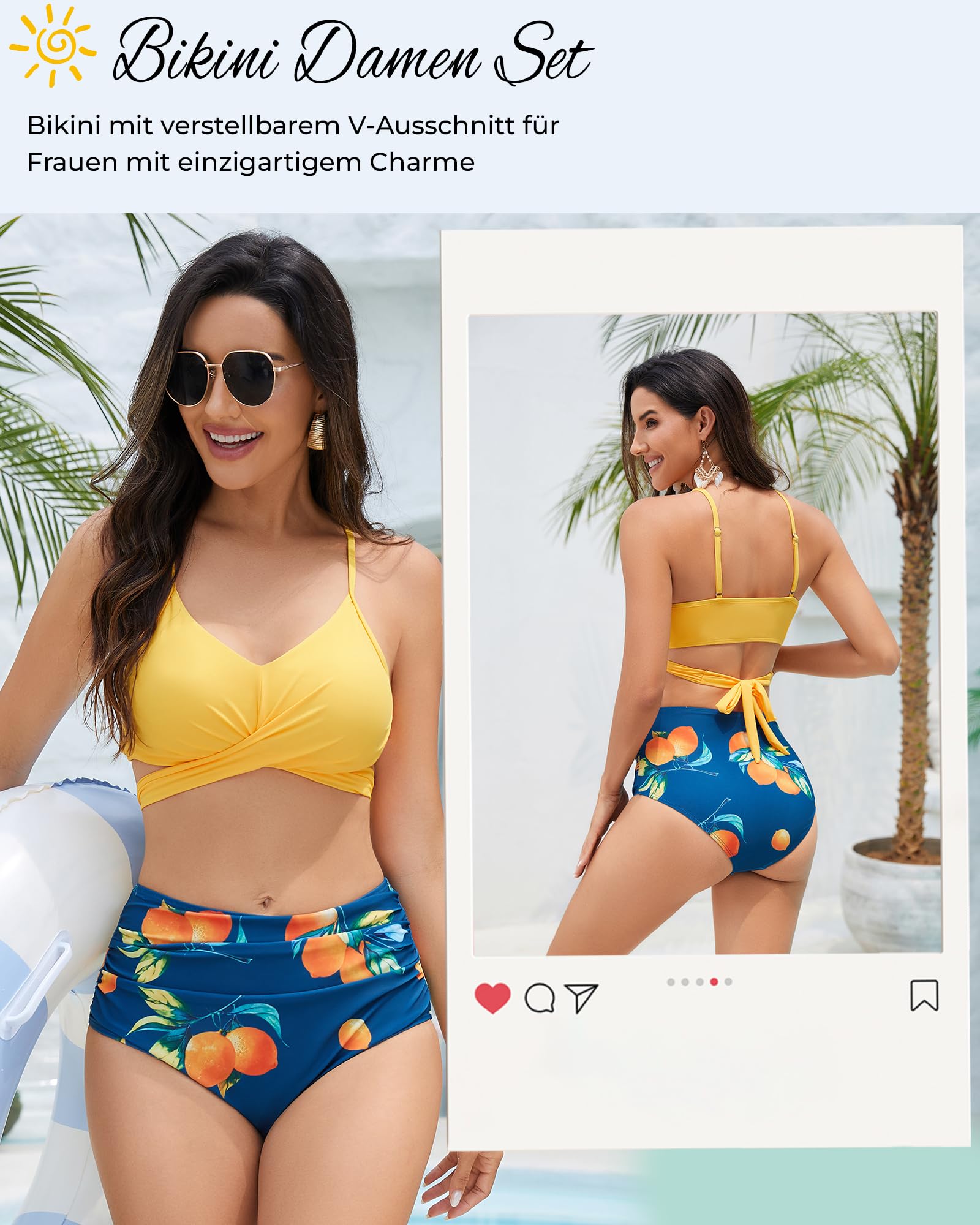 Bikini Damen Set, Bauchweg High Waist Bademode Push Up Shape
