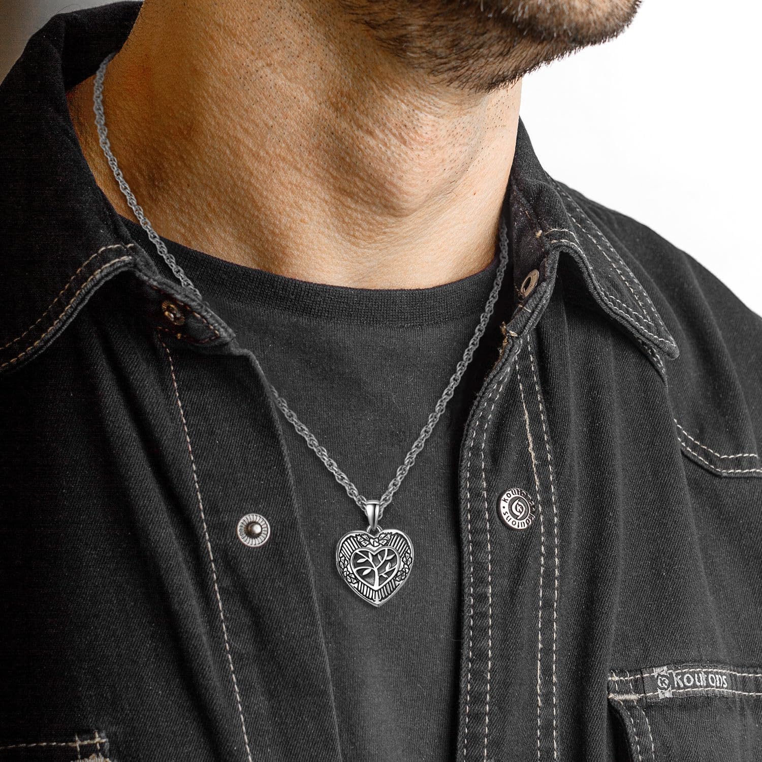 KINGWHYTE Medaillon zum öffnen für Bilder Kette 925 Sterling Silber Baum des Lebens Foto Medaillon Halskette Lebensbaum Herzform Anhänger Halskette Schmuck Amulett Familie für Damen Männer