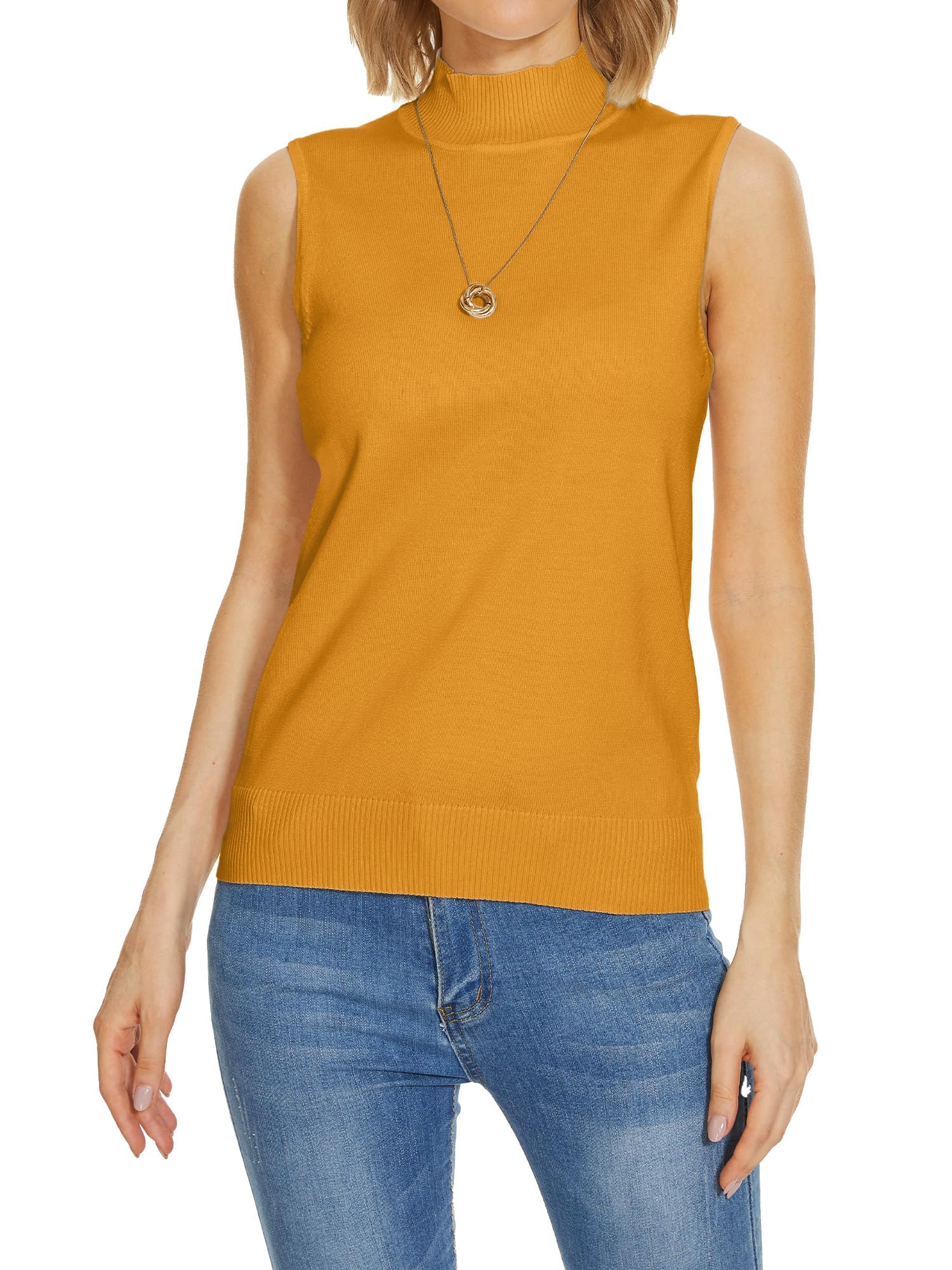 INKOFF Sleeveless Mock Neck Turtleneck Knit Tops Women Dressy Casual Sweater Vest Business Work Tank