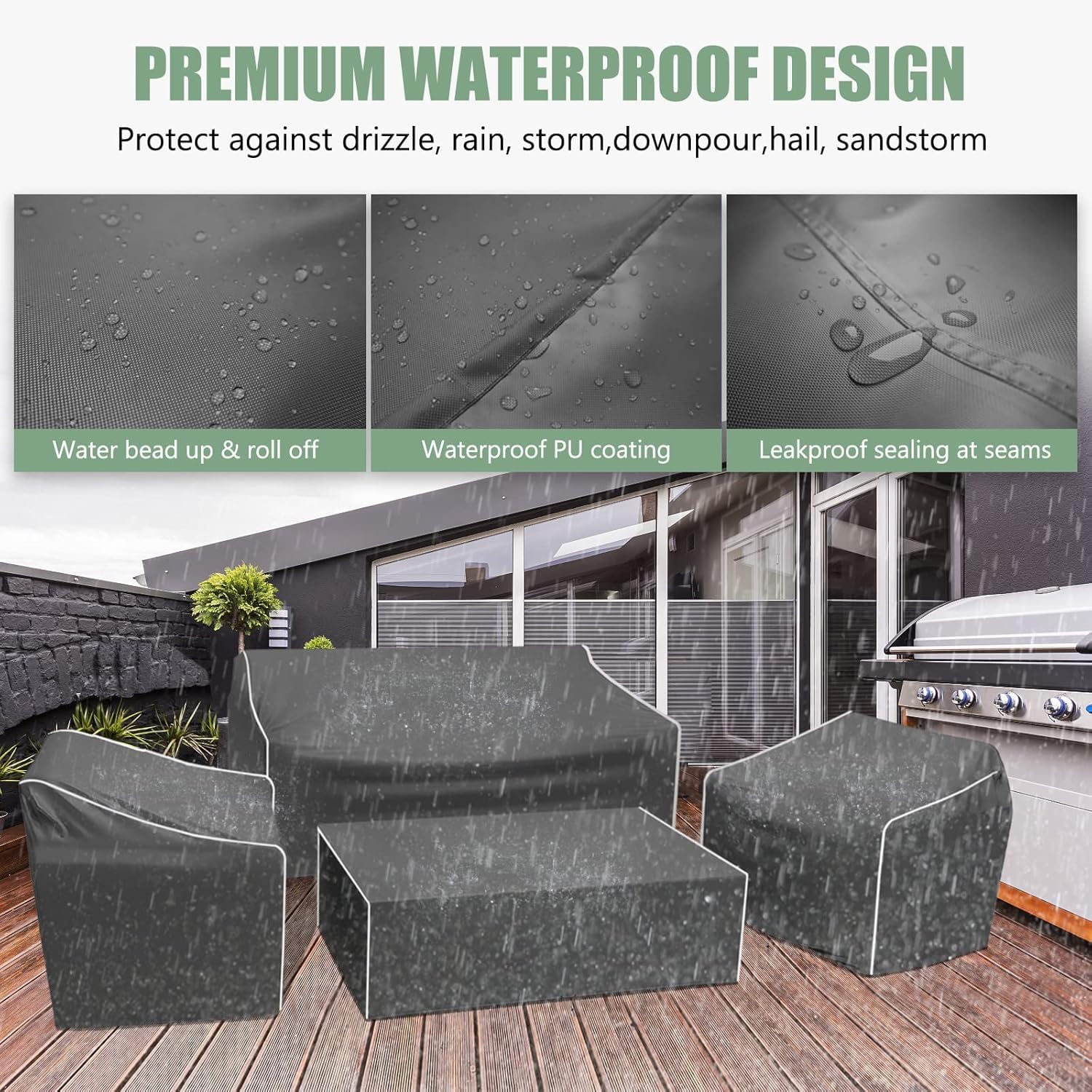 Patio Chair Covers 2 Pack for Outdoor Furniture, Lawn Chair Covers Waterproof Heavy Duty for Patio Lounge Deep Seat with Air Vents for All Weather, Black, 32" W x 39" D x 31" H view 3