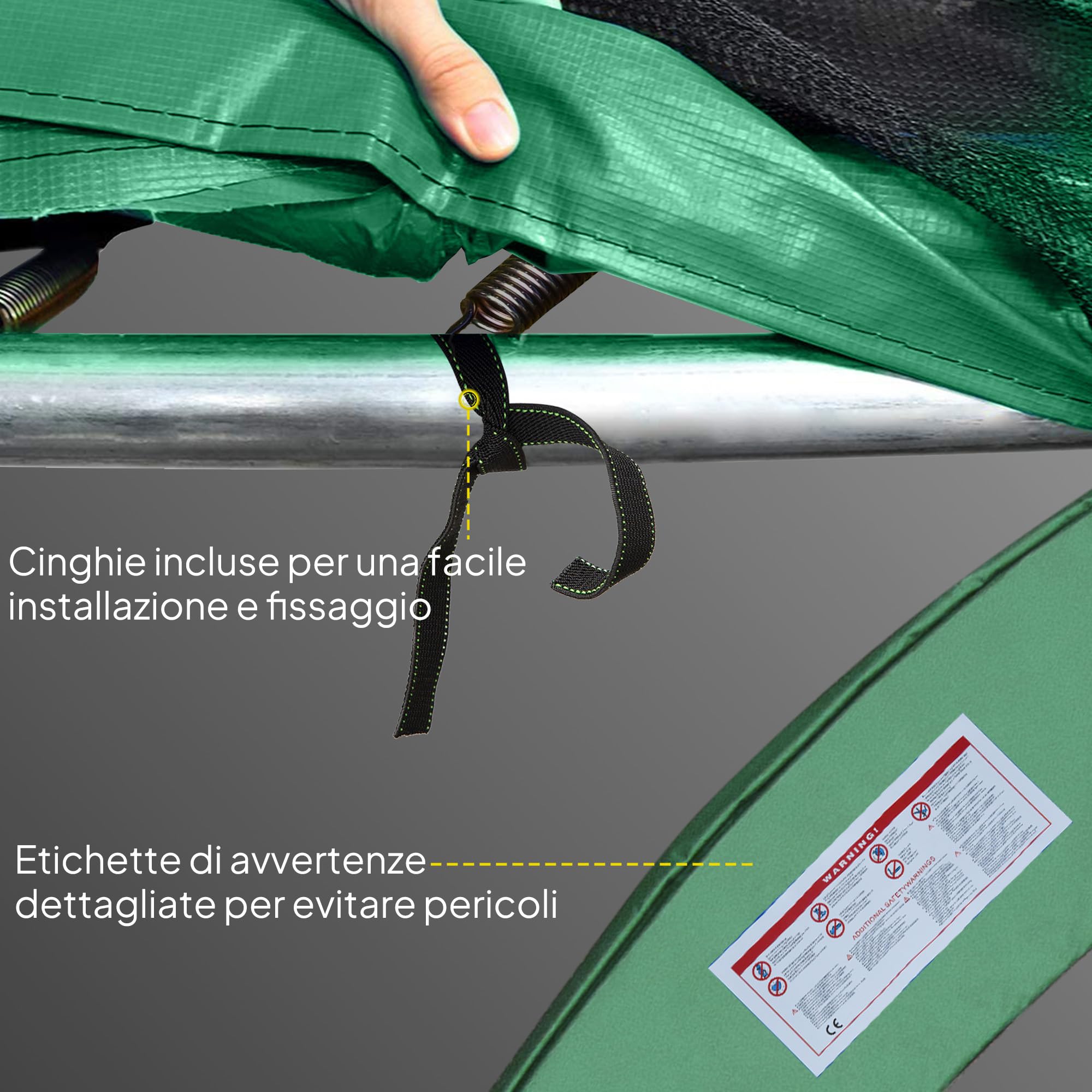 HOMCOM Copertura Tappeto Elastico Ø305x1.5 cm Pieghevole e Portatile, Protezione Trampolino da Giardino Impermeabile in Plastica, PE e Schiuma EPE, Anti UV, Verde