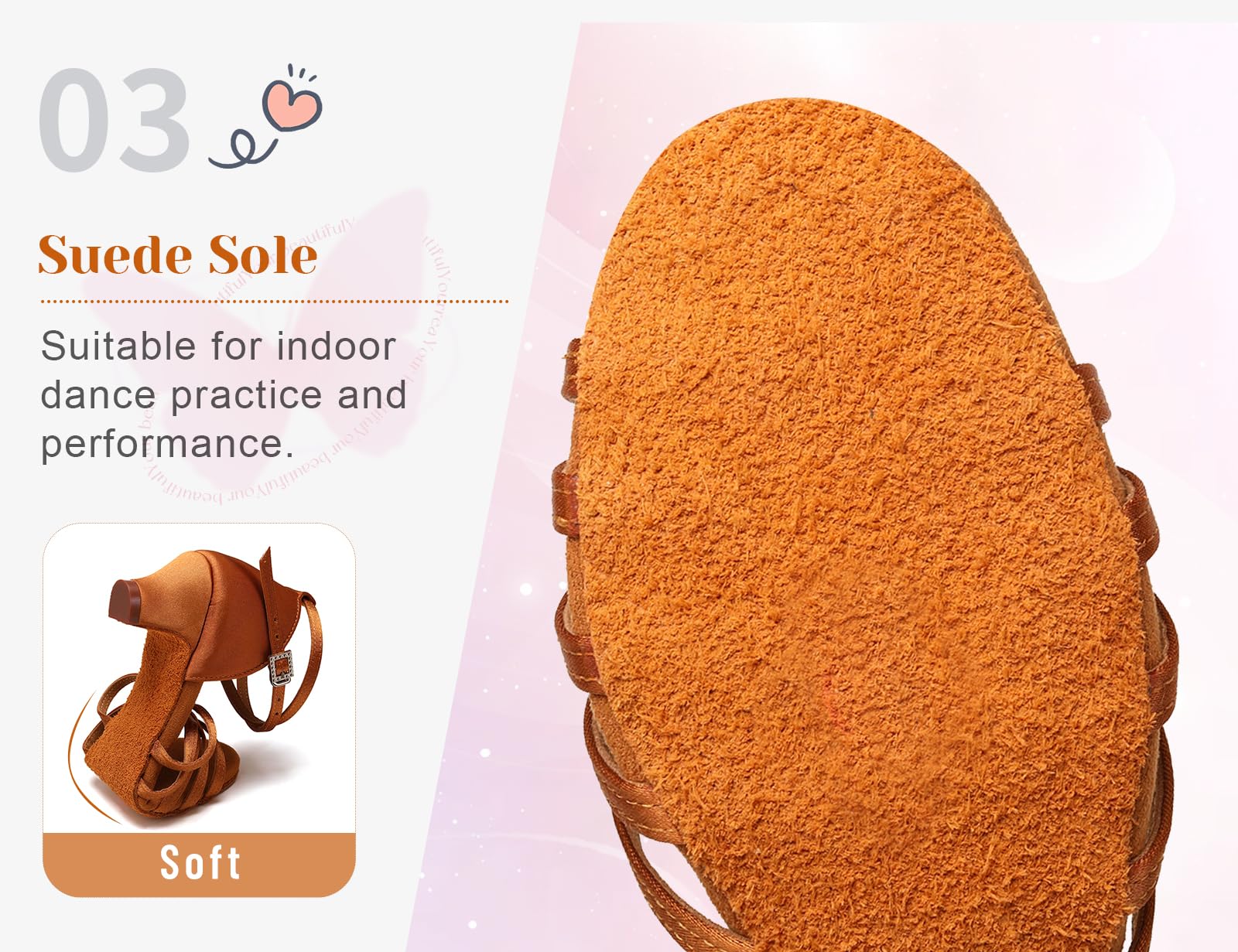 HROYL Chaussures de Danse Latine Fille Salsa Ouverte Chaussures de Danse de Salon Femme Talon 4cm FBA-XGG