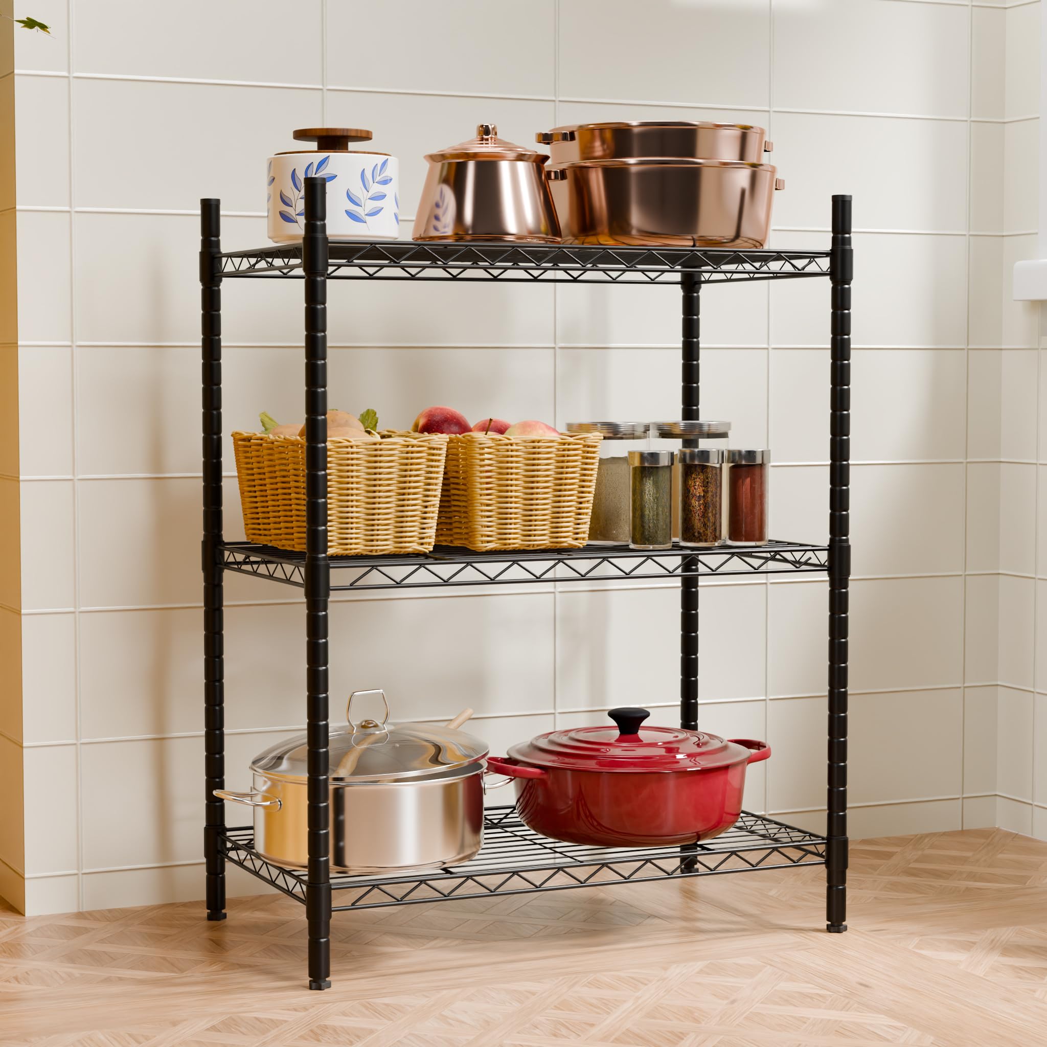 TEX-RO Metal Rack for Kitchen Storage – Adjustable Iron Shelf with Wheels | Heavy Duty Steel Stand for Storage Multipurpose | 3 Tier Organiser Rack for Office, Bedroom (24X14X30 Inch)-picture-15