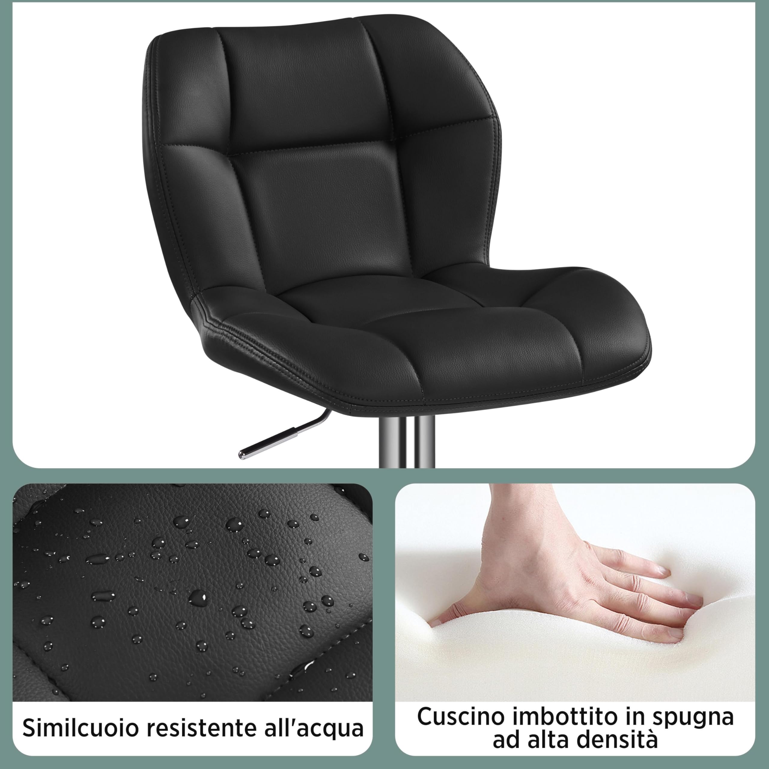 Homcom Set 2 Sgabelli Da Bar Girevoli, Acciaio Nero E Legno Con Altezza Regolabile, Schienale E Braccioli 52x53x91 114cm 89150964