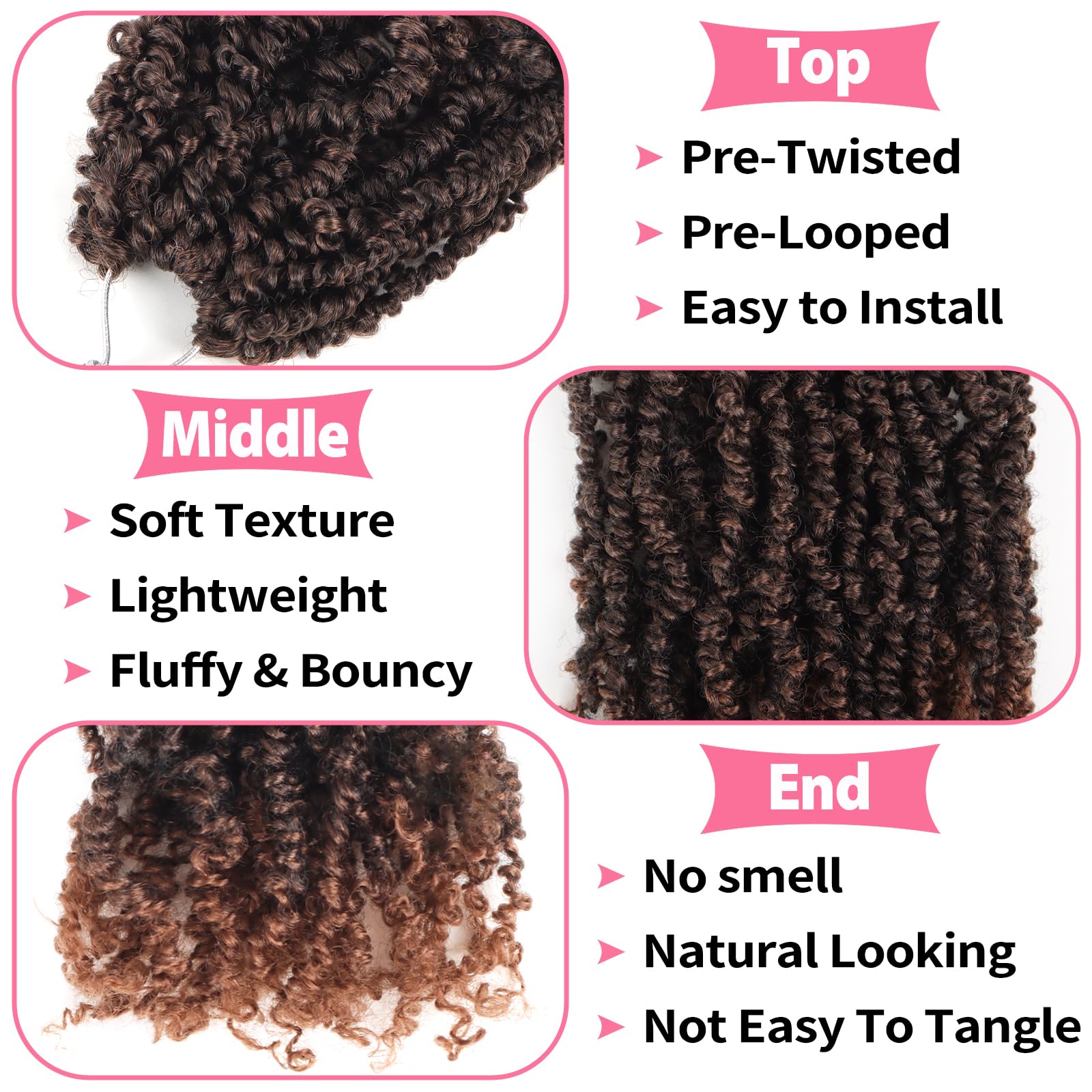Alaleibaby 9 Packs Yanky Twist 10 inch Crochet Hair Pre-Twisted Curly Braiding Hair Extensions Pre-looped brown Yanky Twists Hair with Curls (T30# - Image 3