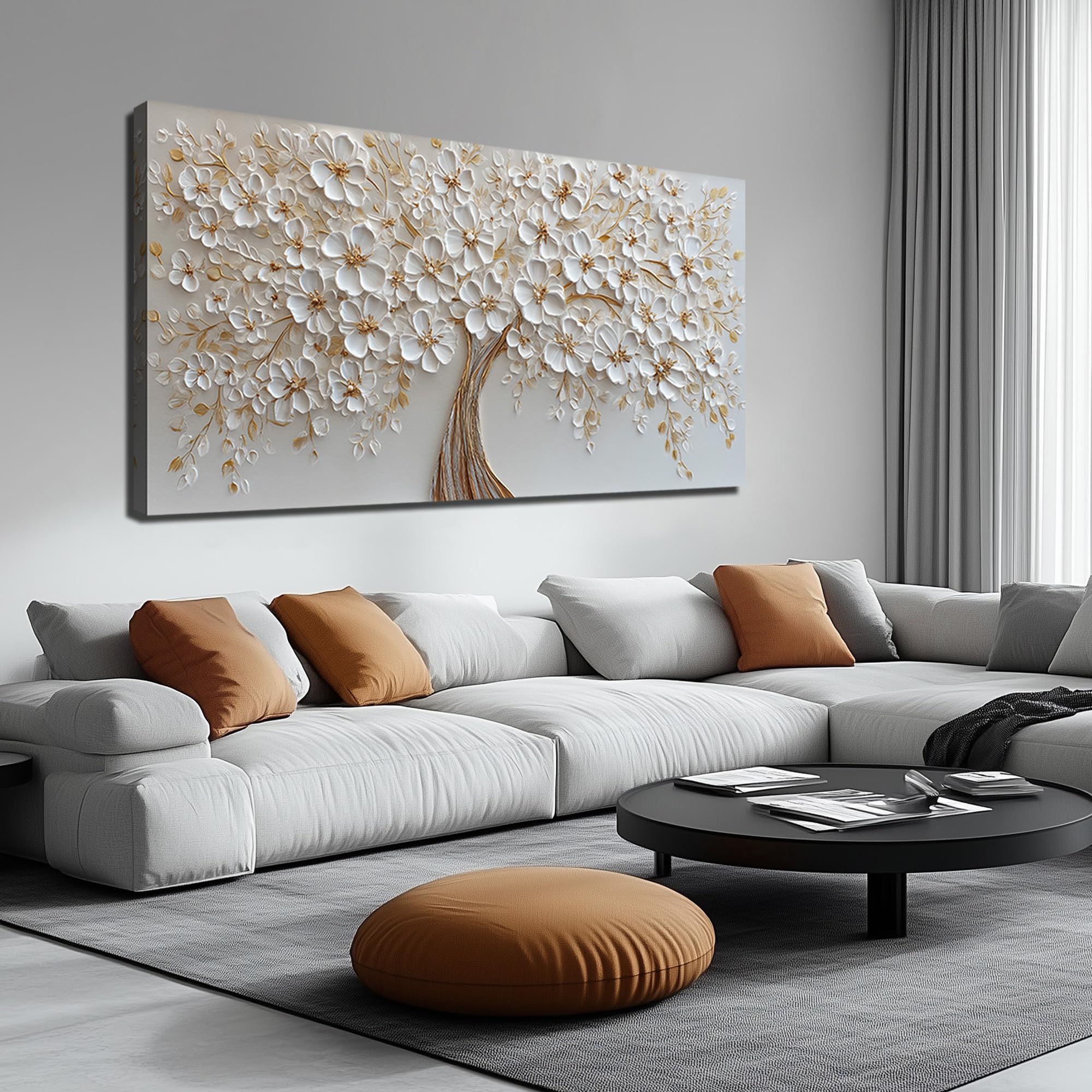 WVMAPTA Large Tree Artwork for Walls Office White Flower Canvas Wall Art for Living Room Wall Decor for Bedroom Aesthetic Size 29 x 58 Inch