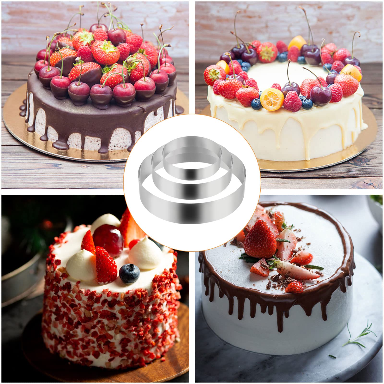 Set di 3 Coppapasta,RUNEAY Diametro 15/20/25 cm Anello Torta Acciaio inossidabile Circolare Coppa Pasta,Altezza 6 cm,per Torte Mousse Pasticceria