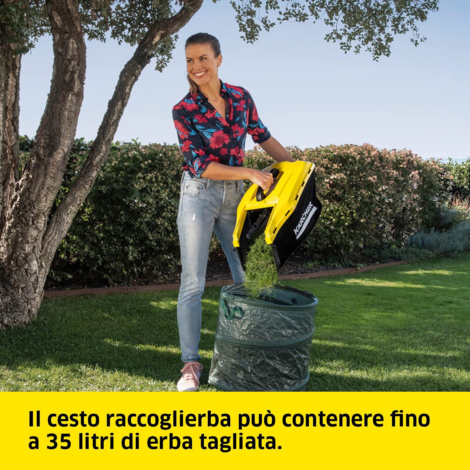 Kärcher Rasaerba a Batteria 18 V LMO 18-33, Larghezza di Taglio 33 Cm, Altezza di Taglio 35-65 mm, Cesto Raccoglierba 35 Litri, Capacità fino a 250 m², con Batteria Kärcher 18 V Non Inclusa