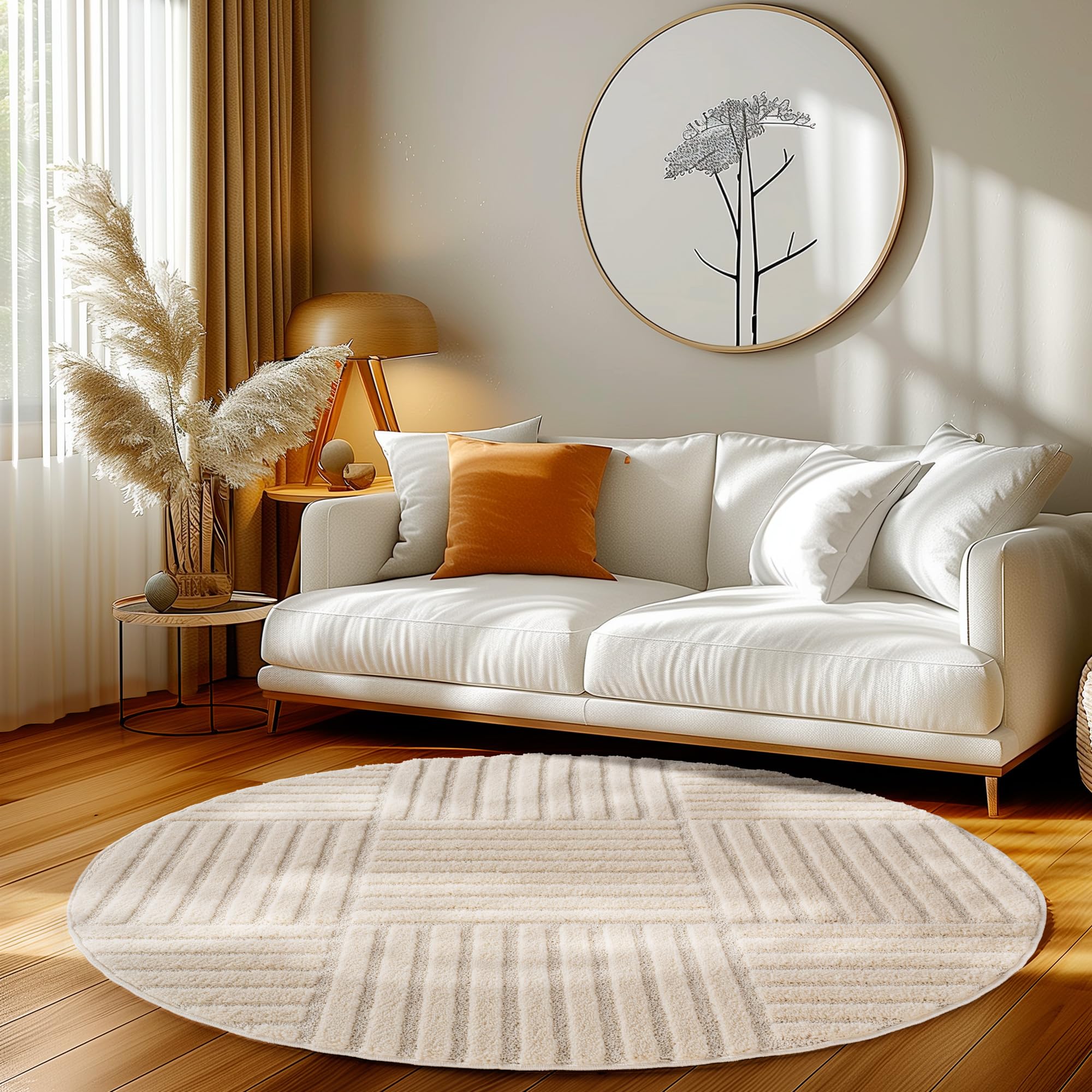 HomebyHome Wohnzimmer Teppich Hochflor Skandi Boho Design Hoch-Tief Effekt Weicher Shaggy Langflor Flauschig Pflegeleicht Modern für beistelltisch