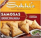 Sukhi's Indian Chicken Tikka Masala Samosa Frozen Appetizer Snack with Cilantro Chutney Dipping Sauce 10oz