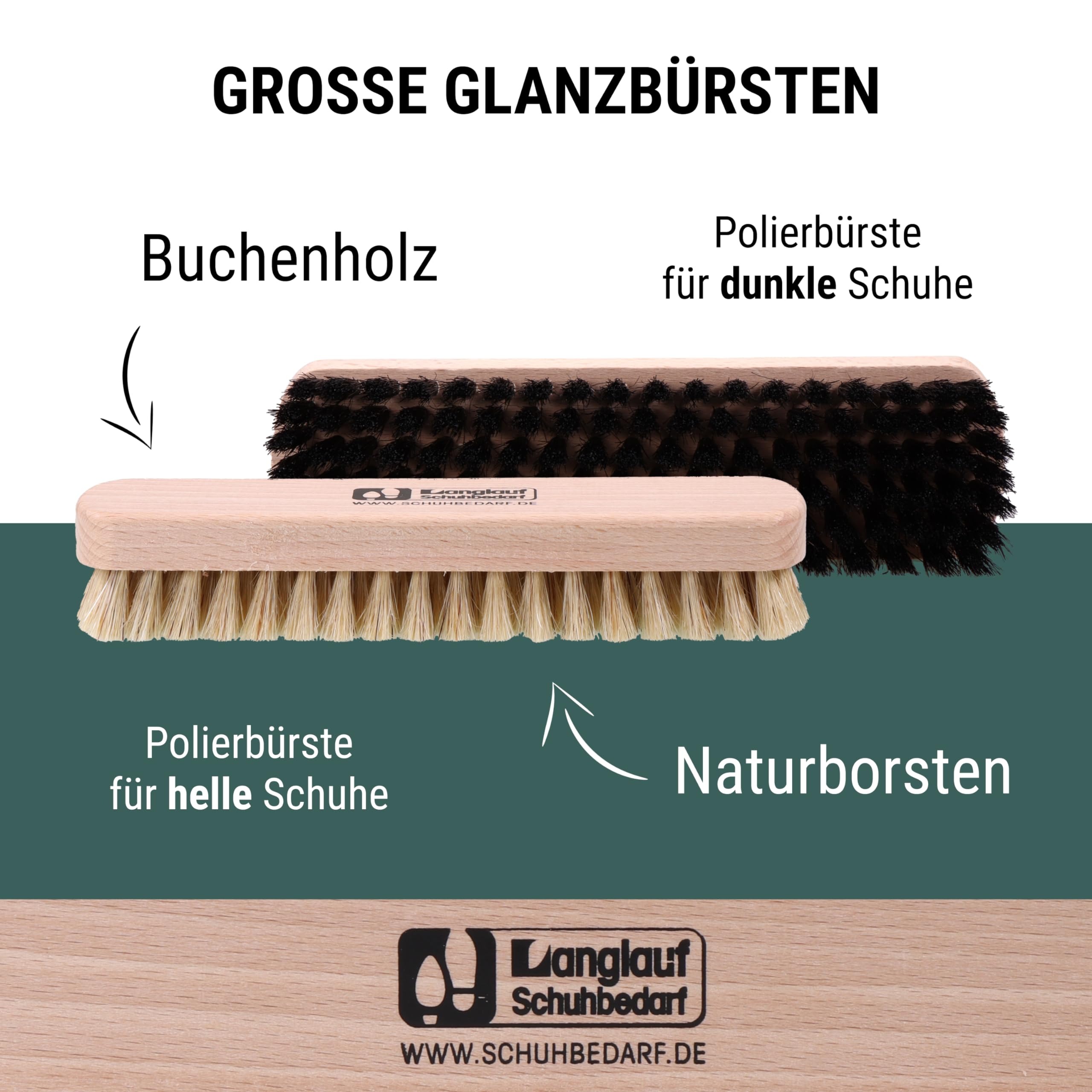 Langlauf Schuhbedarf Schuhputzset II 9tlg I Schuhbürsten Set zum putzen, Made in Germany I Schuhpflegeset mit Bürstenset für Wildleder, Rauleder, Leder - made in Germany