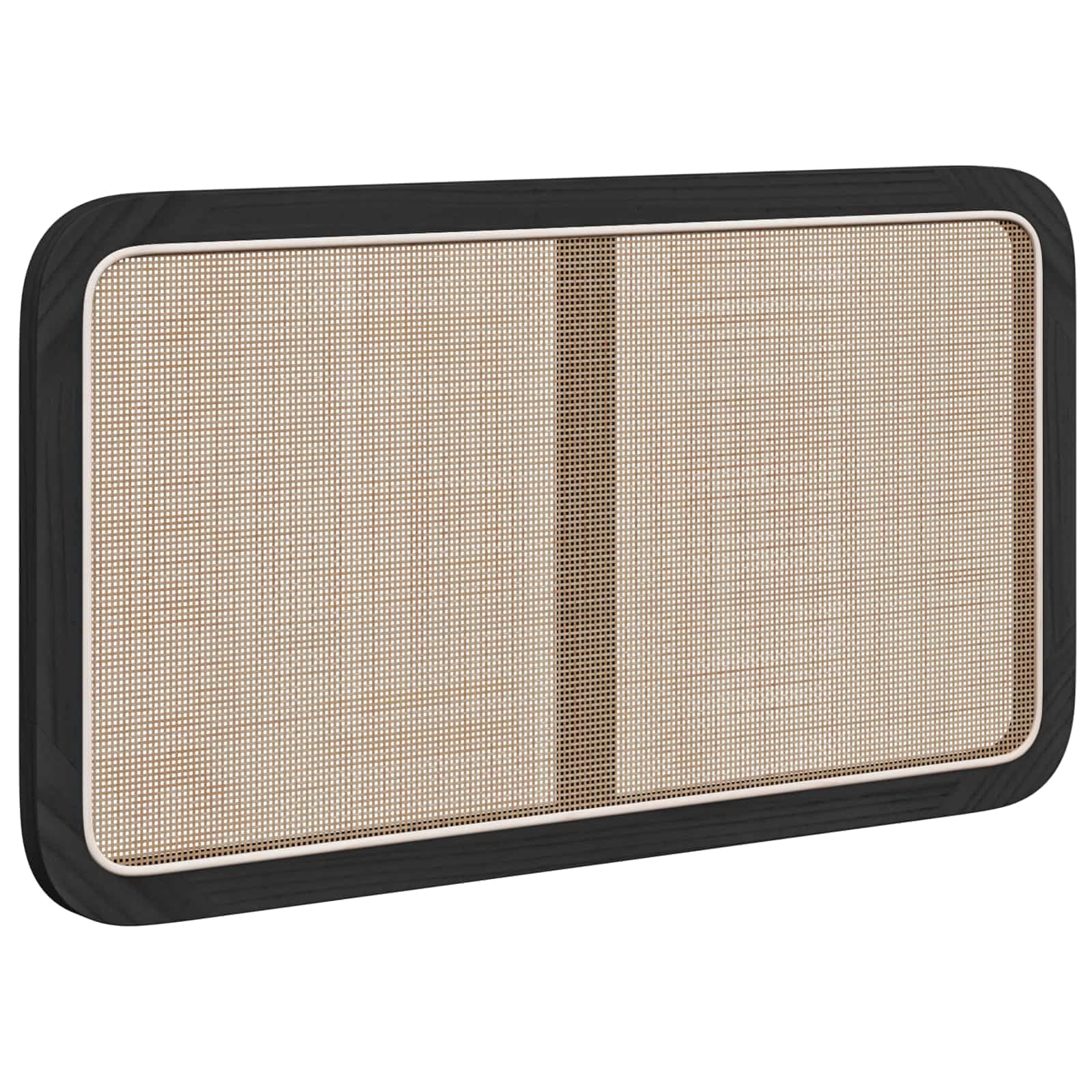 Cabecero negro 100 x 55 x 3 cm de pino y ratán – cabecero de cama atemporal para cama individual – Panel de pared moderno de madera maciza y mimbre de ratán para el dormitorio