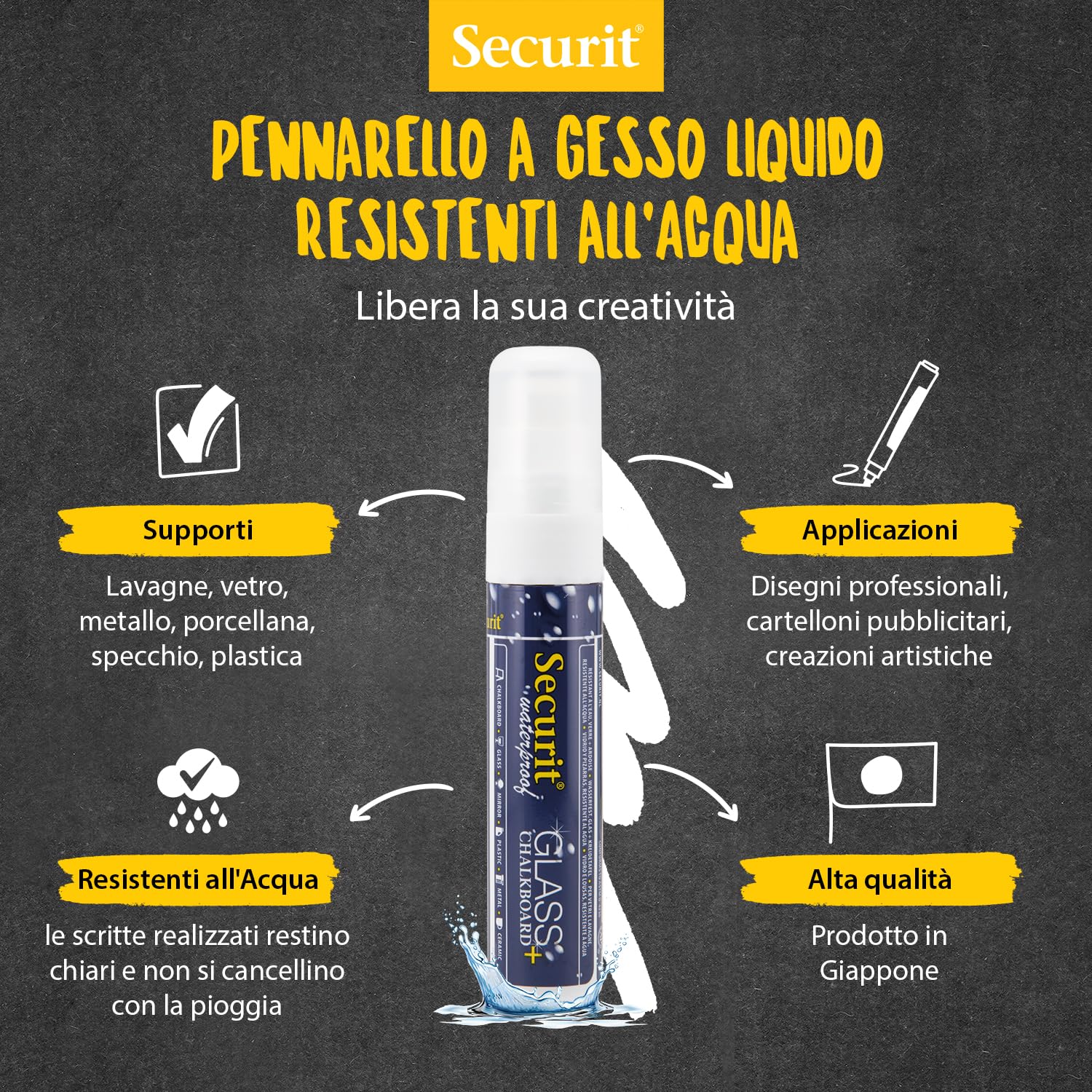 SECURIT Pennarello A Gesso Liquido Resistente all'Acqua Punta Grande 7-15mm Bianco