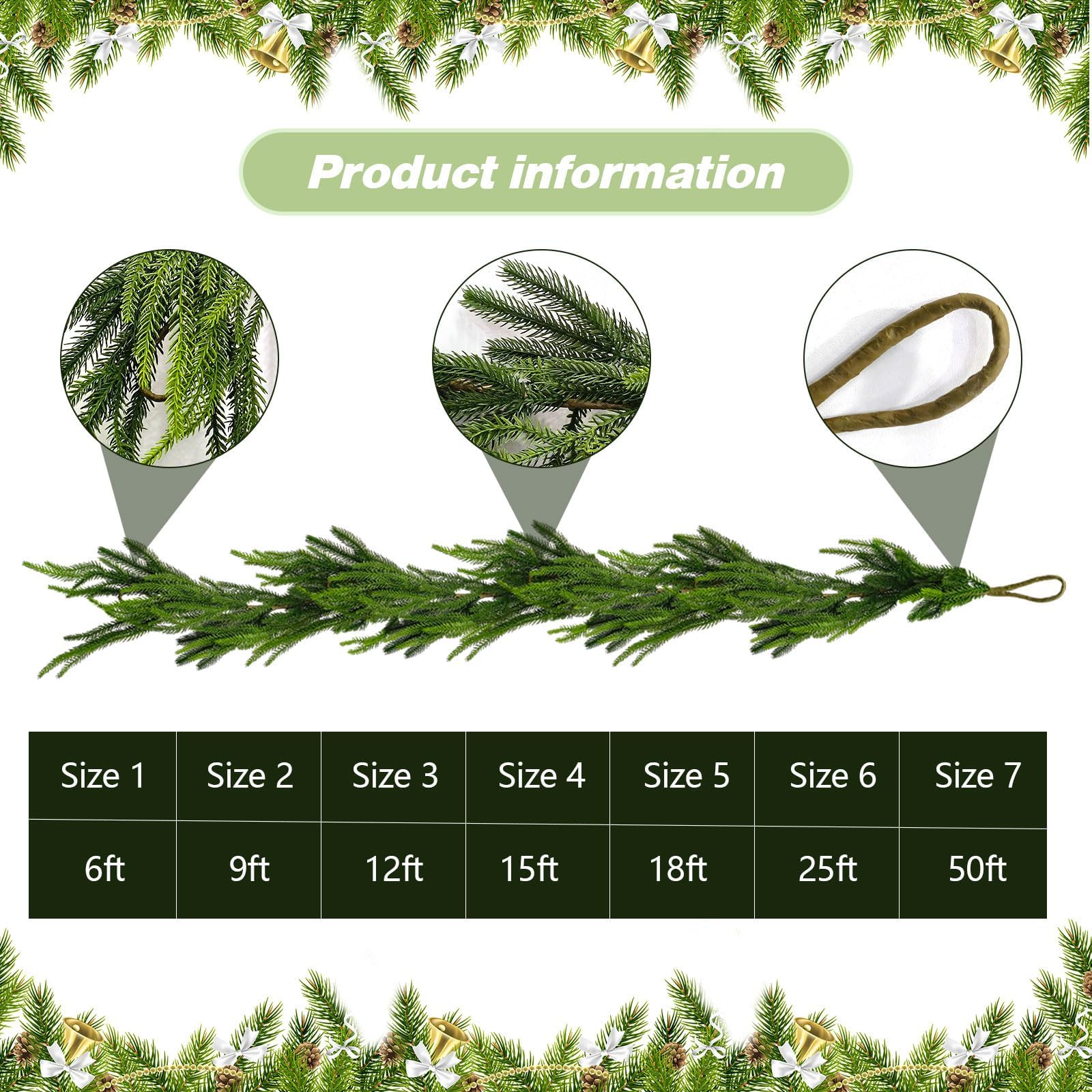 2.7M Weihnachten Girlande - Tannengirlande Künstlich Wie Echt, Tannengirlande Tannengrün - Weihnachtsgirlande Norfolk Pine Girlande für Veranda, Kamin, Tisch, Banister (Green-2.7m)