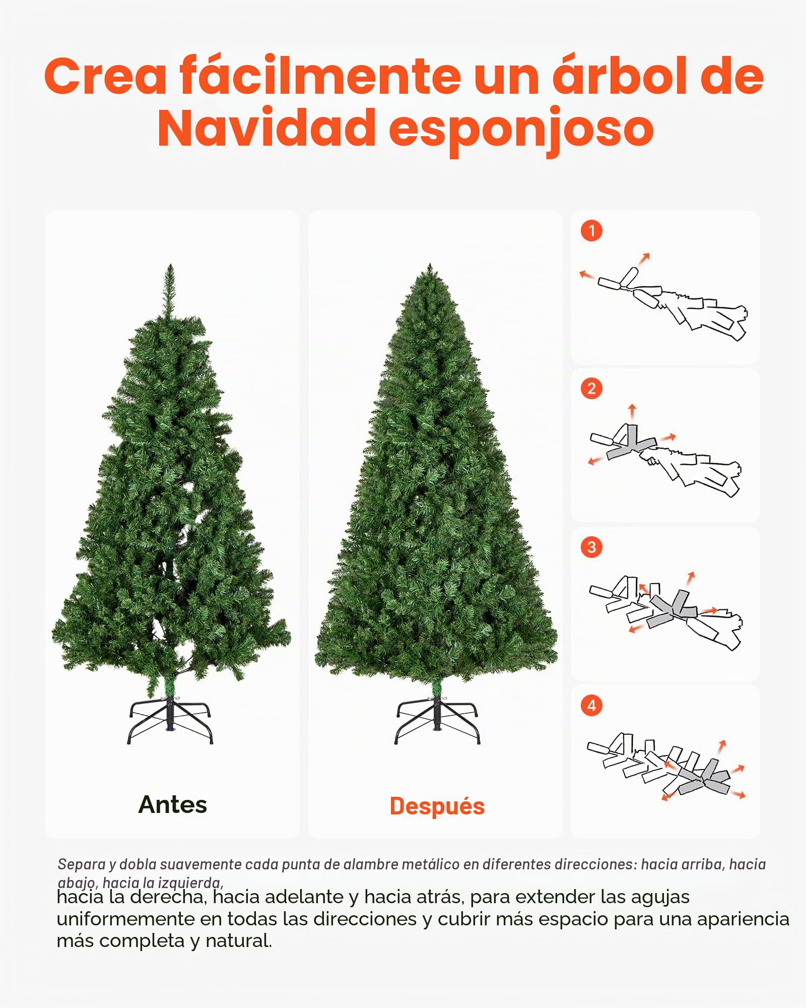 VEVOR Árbol de Navidad Artificial, Decoración de Interiores 180 cm con 1250 Ramas de PVC Ignífugo y Base de Metal, Ideal para Salón, Dormitorio, Centro Comercial, Parque y Oficina, Verde