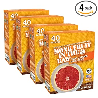 MONK FRUIT IN THE RAWÂ®, Natural Monk Fruit Sweetener, Sugar-Free, Gluten Free, Zero Calorie, Vegan Sugar Substitute, 40 Count Packets (Pack Of 4)