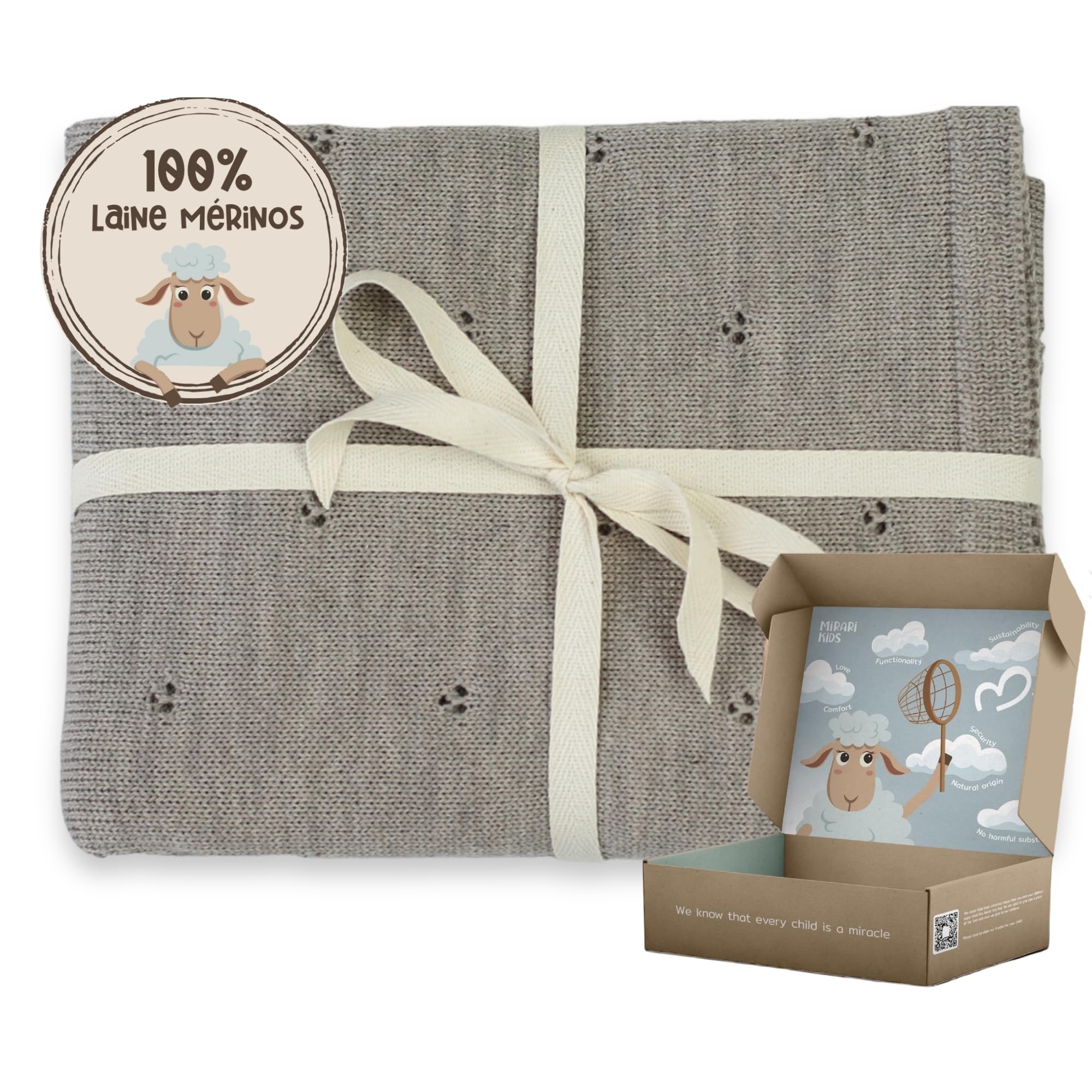 Couverture 100% Laine Mérinos - Naissance 75x100cm - Plaid Bébé Hiver