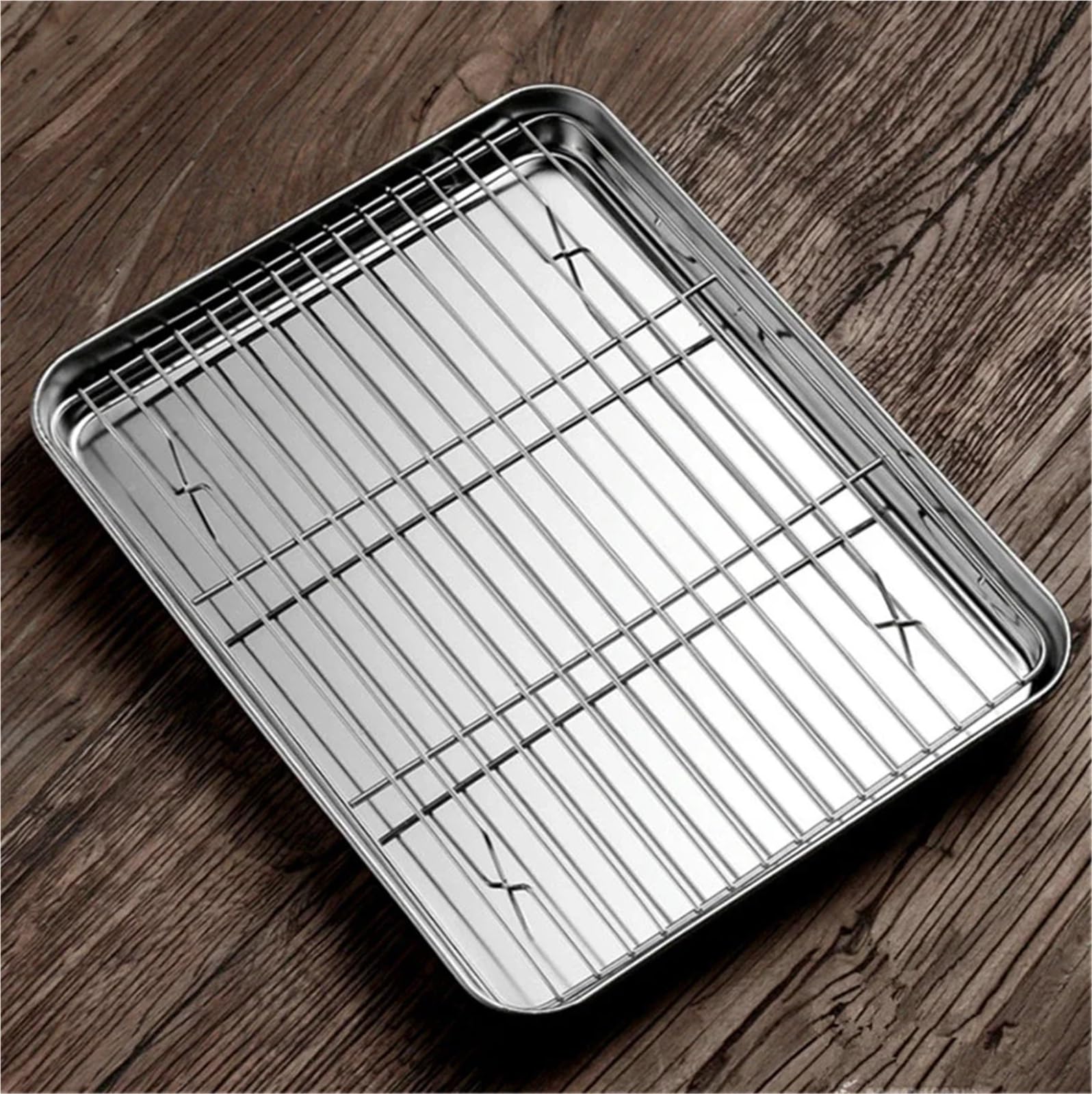 Bandeja de Servicio de Acero Inoxidable Bandeja for Horno de Acero Inoxidable 304 chapada en Oro con Rejilla enfriamiento, Apta for lavavajillas(22)