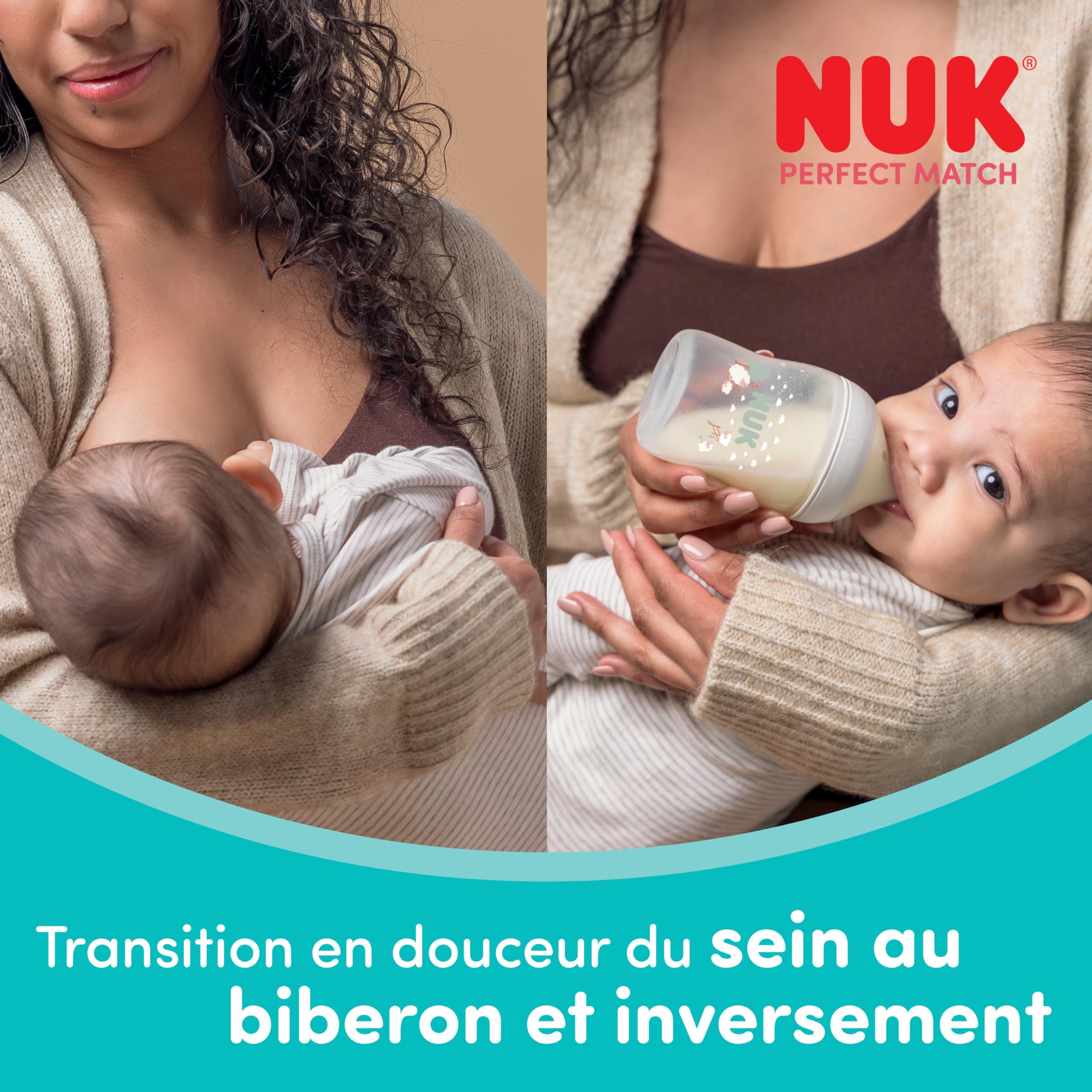 NUK Perfect Match Biberon | 3+ mois | 260 ml | Biberon anti-coliques | PP | Indicateur de contrôle de température | Hippopotame | Lot de 1