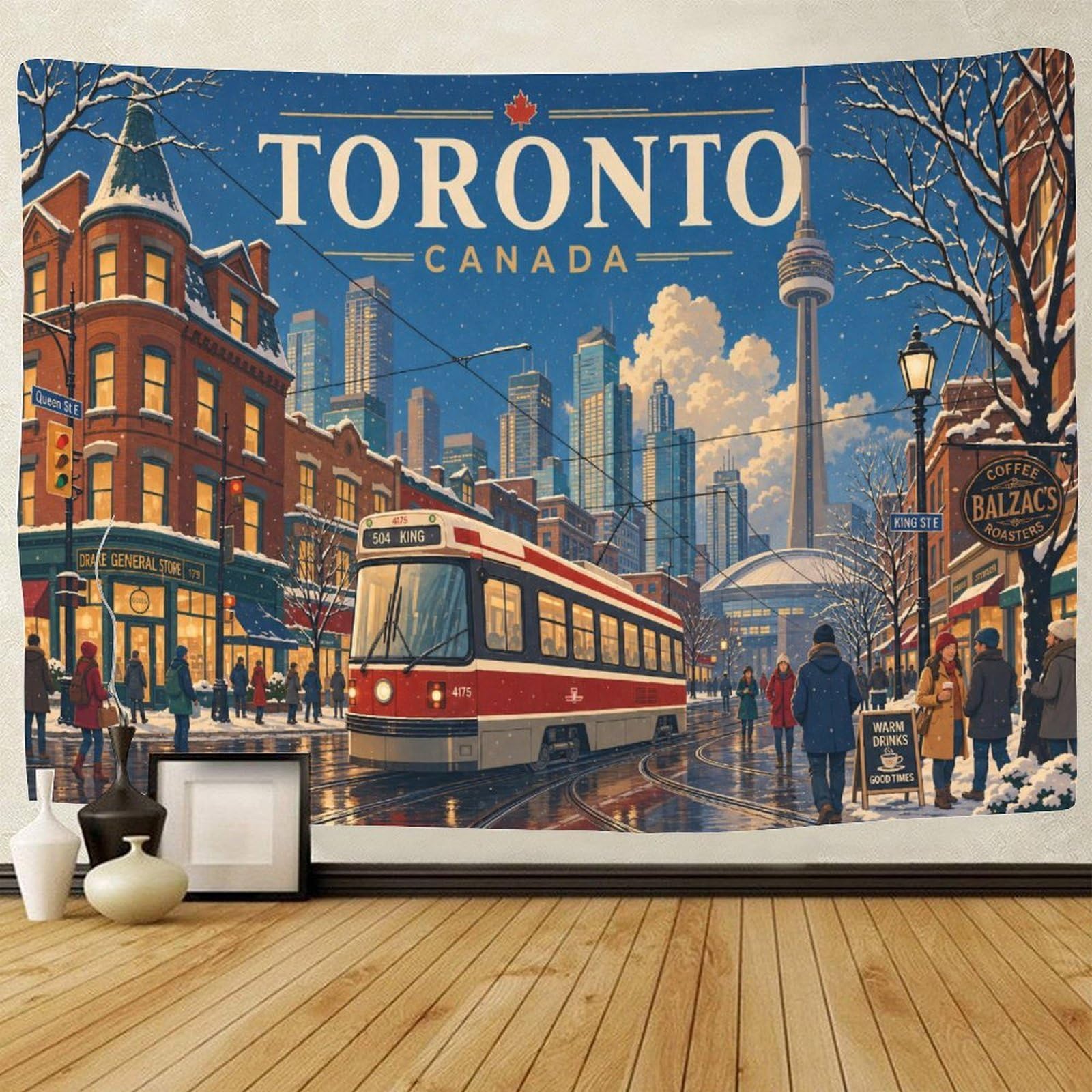 GPMNBCXZK Vintage Toronto 3D Print Wall Hanging Decor Tapestry for Bedroom Winter Streetscape Tapestries Home Decoration Curtain Bedroom College Dorm 150cmx200cm