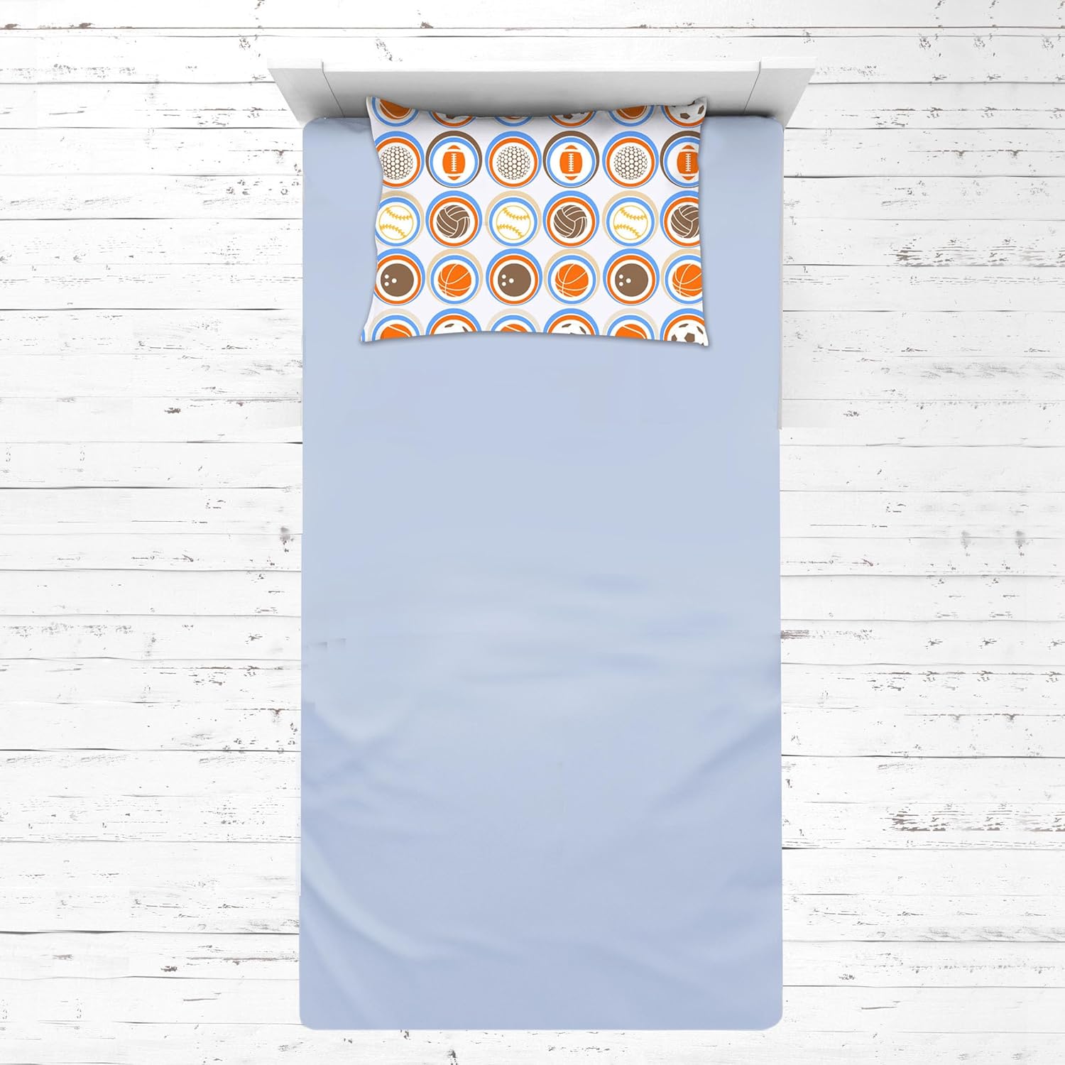 Bacati - Mod Sports Blue 3 pc Toddler Sheet Set Includes Fitted Sheet, Flat Sheet and Pillowcase for US Standard Toddler Bed