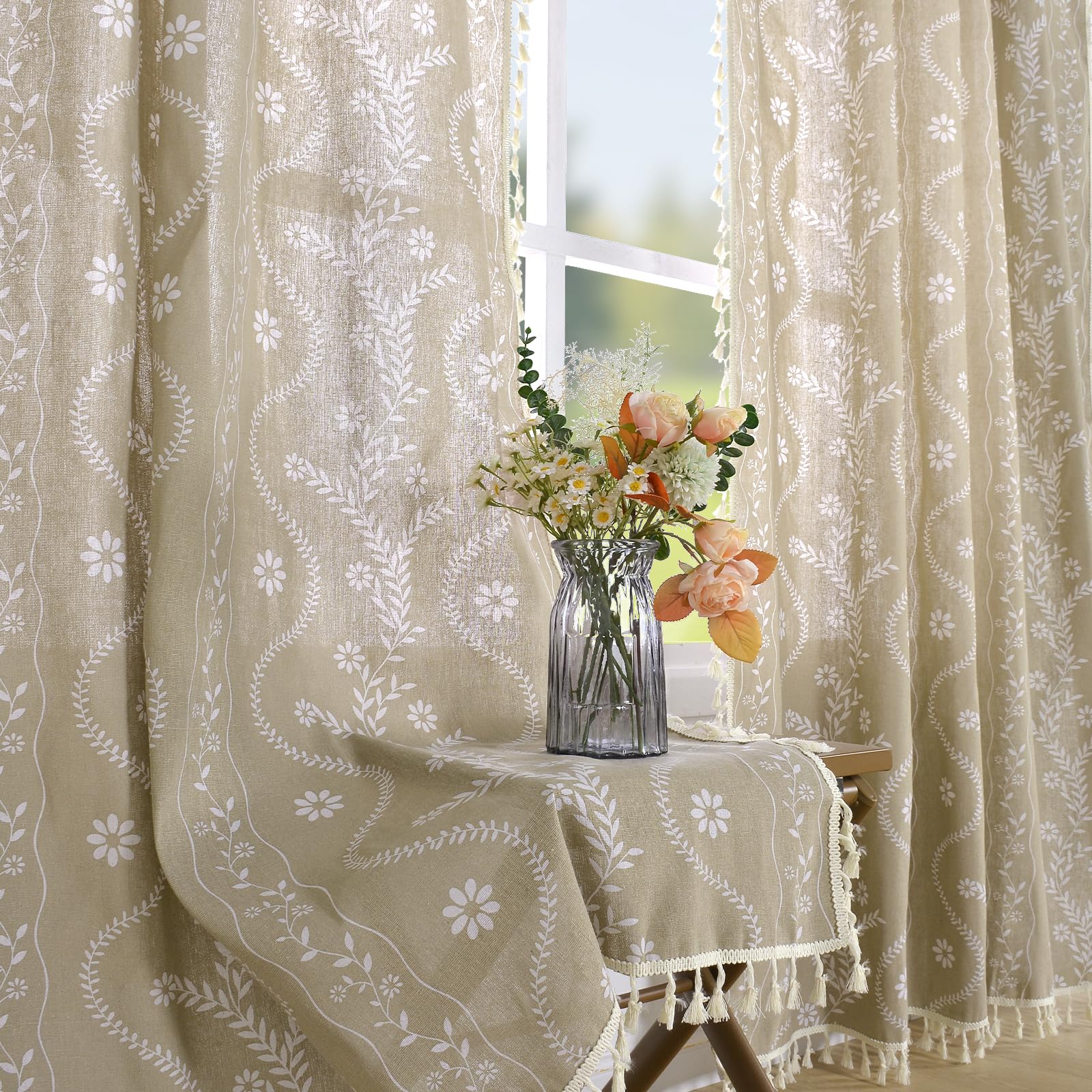 Schweek Tan Semi Sheer Curtains 84 Inches Long 2 Panels for Living Room