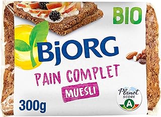 BJORG - Pain Complet Muesli Bio - Aux Céréales Complètes - Source de Magnésium, Phosphore - Prétranché - 300 g