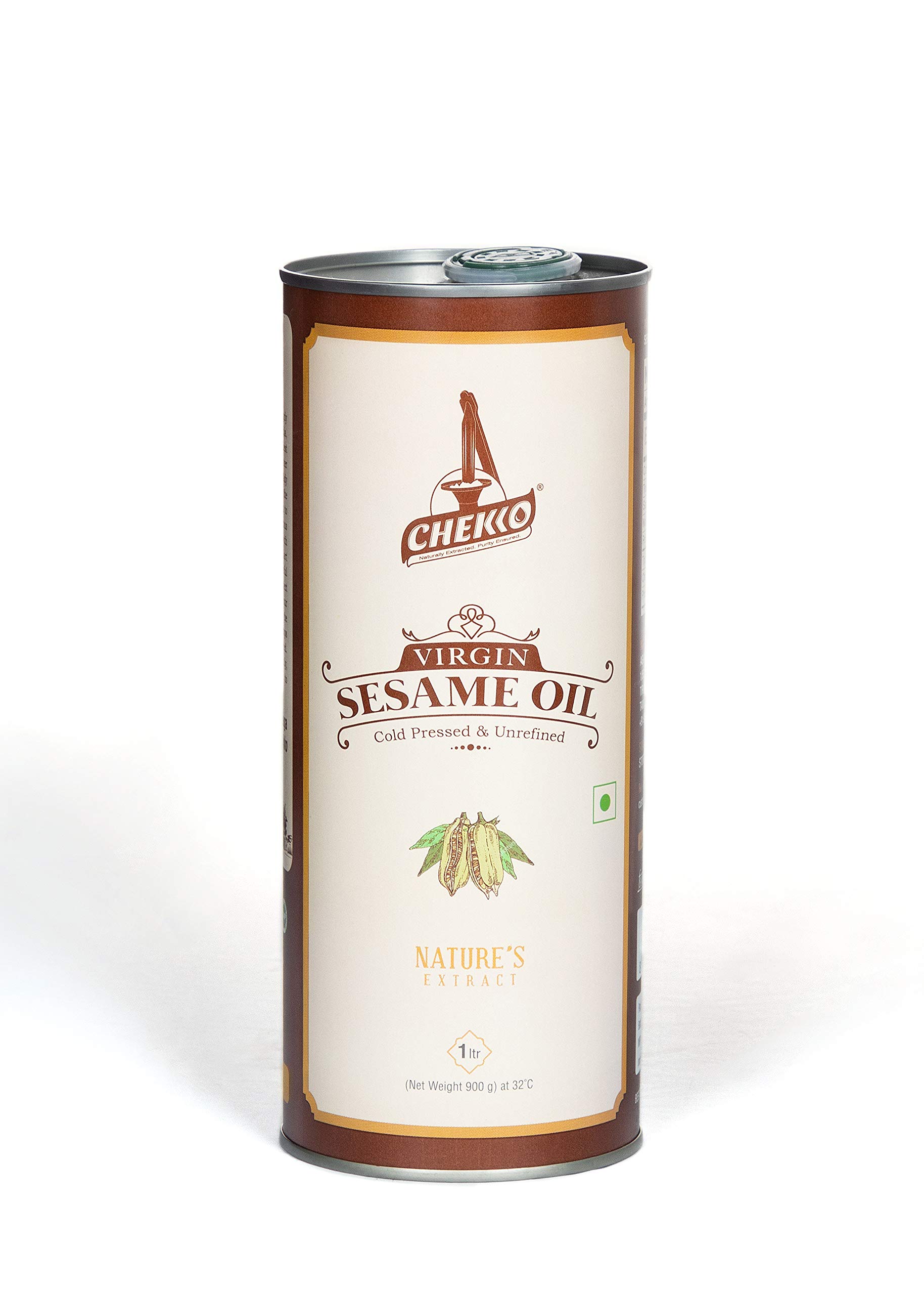 Chekko Cold Pressed Virgin Sesame (Gingelly) Oil | 100% Natural, Pure & Wood Pressed (1L - 33 OZ) for Cooking, Hair, Seasoning, Oil Massage and Oil Pulling…