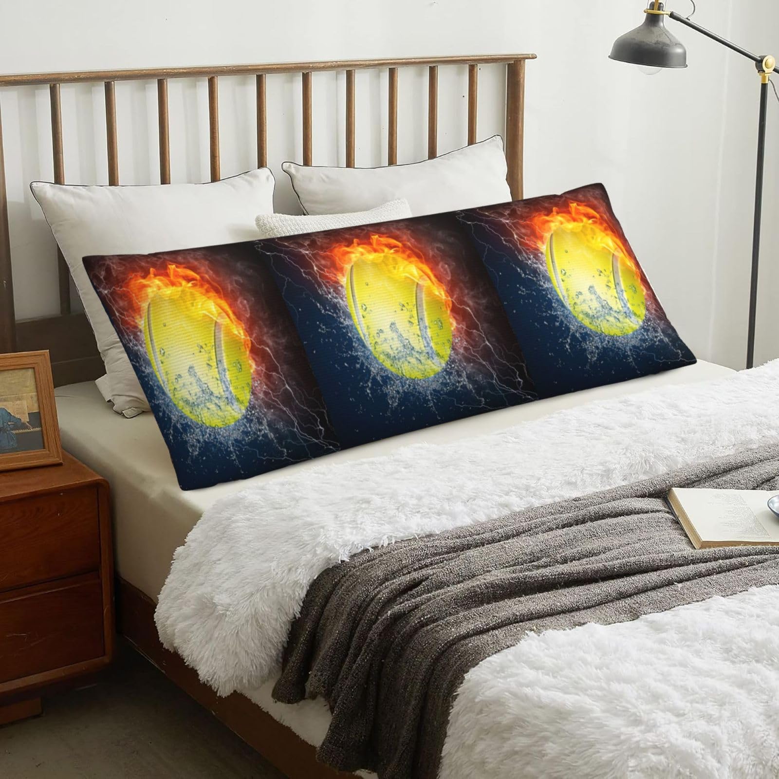 Tennis Ball In Fire And Water, Body Pillow Cover with Zipper,Long Body Pillowcase 20 x 60 in