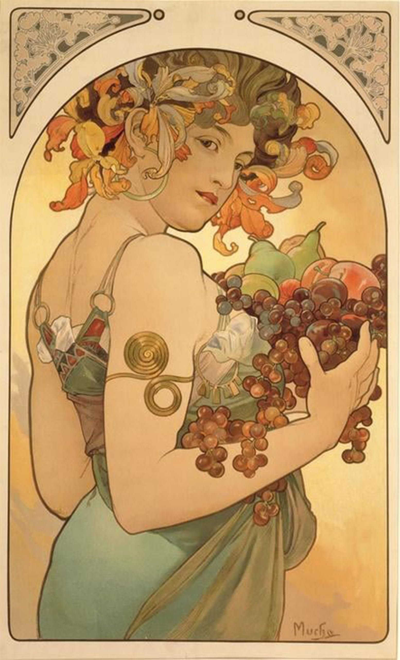 SERENDIPITP Abstract Painting Mural Print Picture Wall Decor Painting the Seasons: Autumn by Alphonse Mucha Vintage Wall Artwork for Home Decor 60x90cm