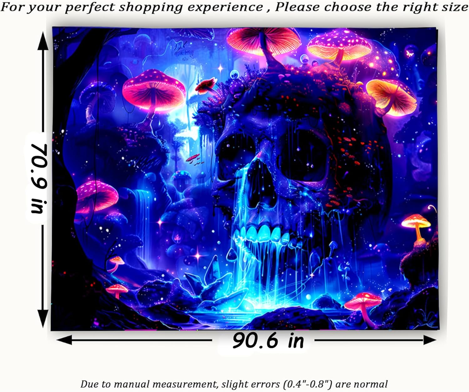 TUGCAY Blacklight Mushroom Skull Tapestry Skeleton Tapestry UV Reactive Waterfall Landscape Tapestries Glow in the Dark Horror Forest Tree Plant Wall Decor for Bedroom Living Room 70.9 x 90.6 inches
