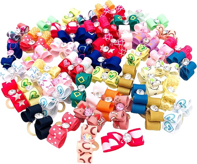 JpGdn 100PCS/50PAIRS Small Mini Dog Hair Bow 0.98x0.39inch