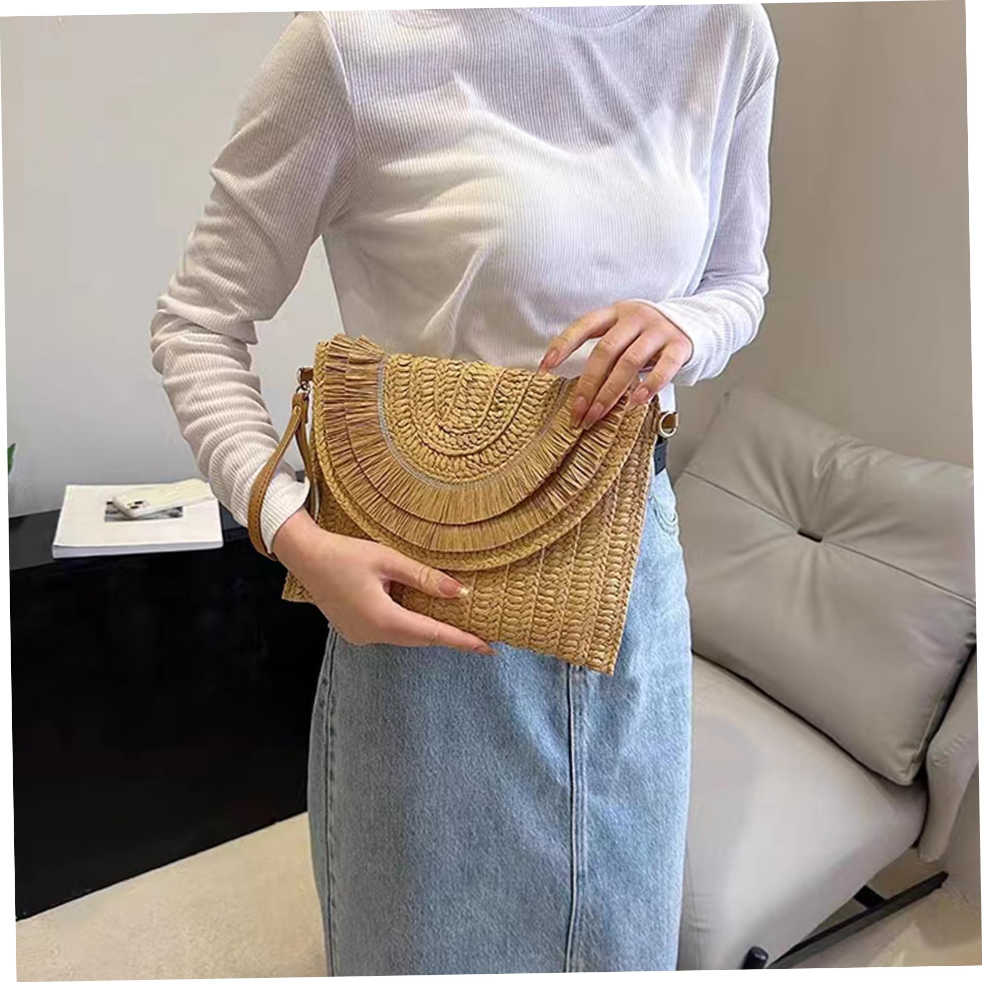 Bolso De Paja Para Mujer, Bolso De Mano Pequeño Con Marrón