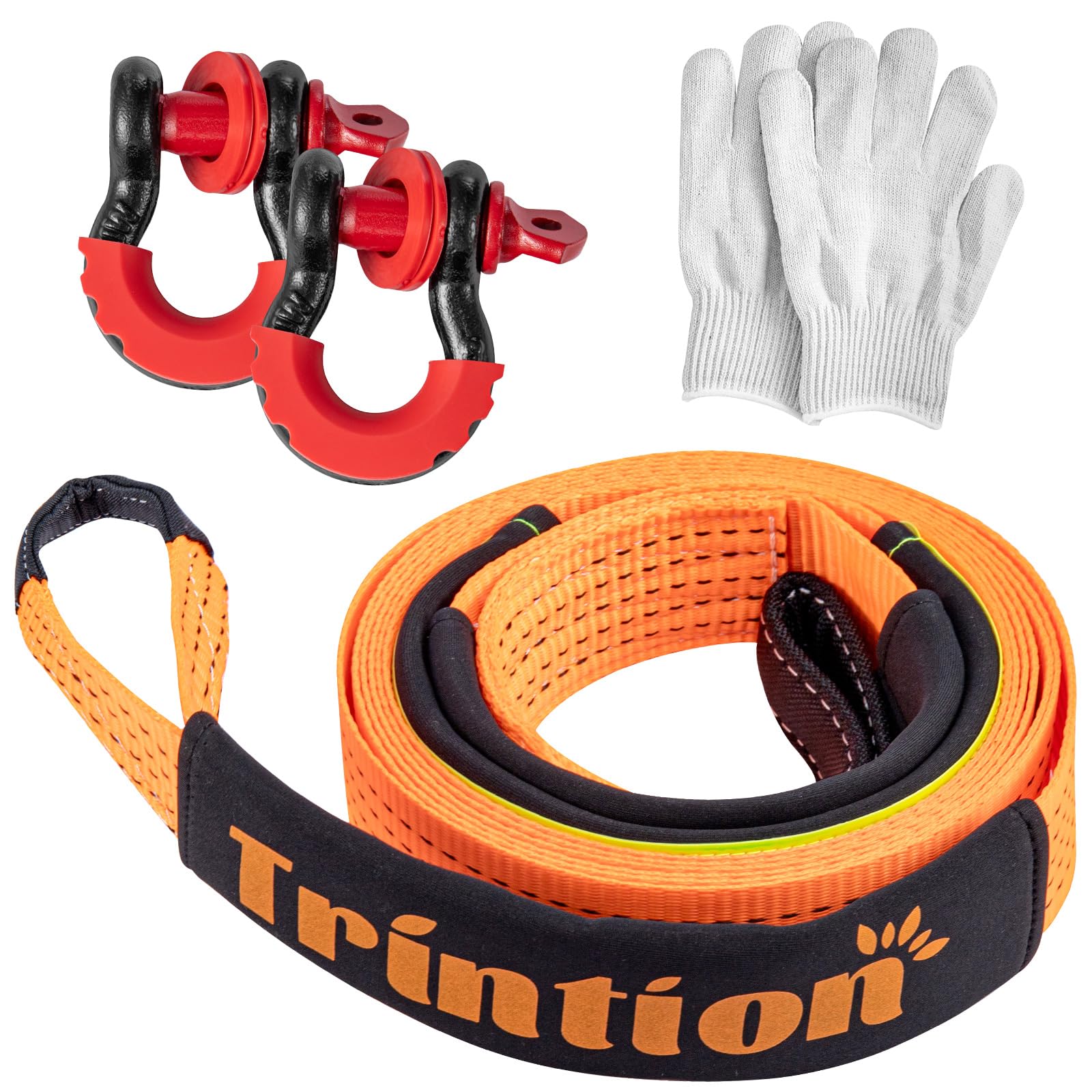 10T (22,000 Lbs) Hochleistungs-Abschleppseil 5M x 5CM Premium Nylon Abschleppgurt mit 2 verstärkten Haken und 1 Paar Handschuhen für Auto, SUV, LKW, Geländewagen (Orange)