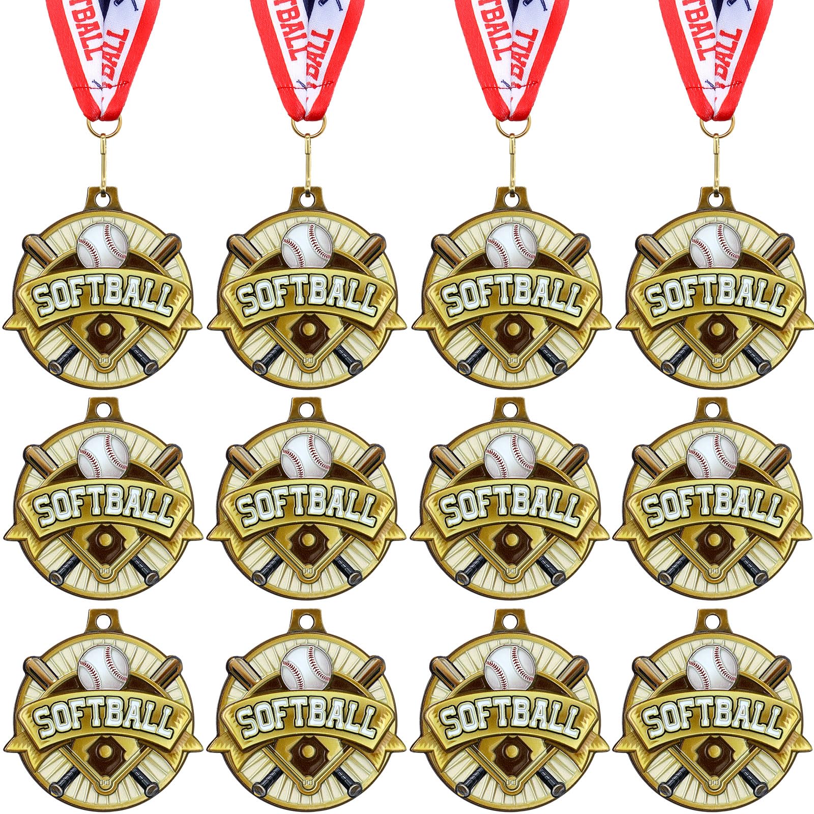 Ecation Medals with Neck Ribbons Soccer Awards Medals Baseball Team Awards Softball T-Ball Flag Football Trophy for Kids Sports Competitions