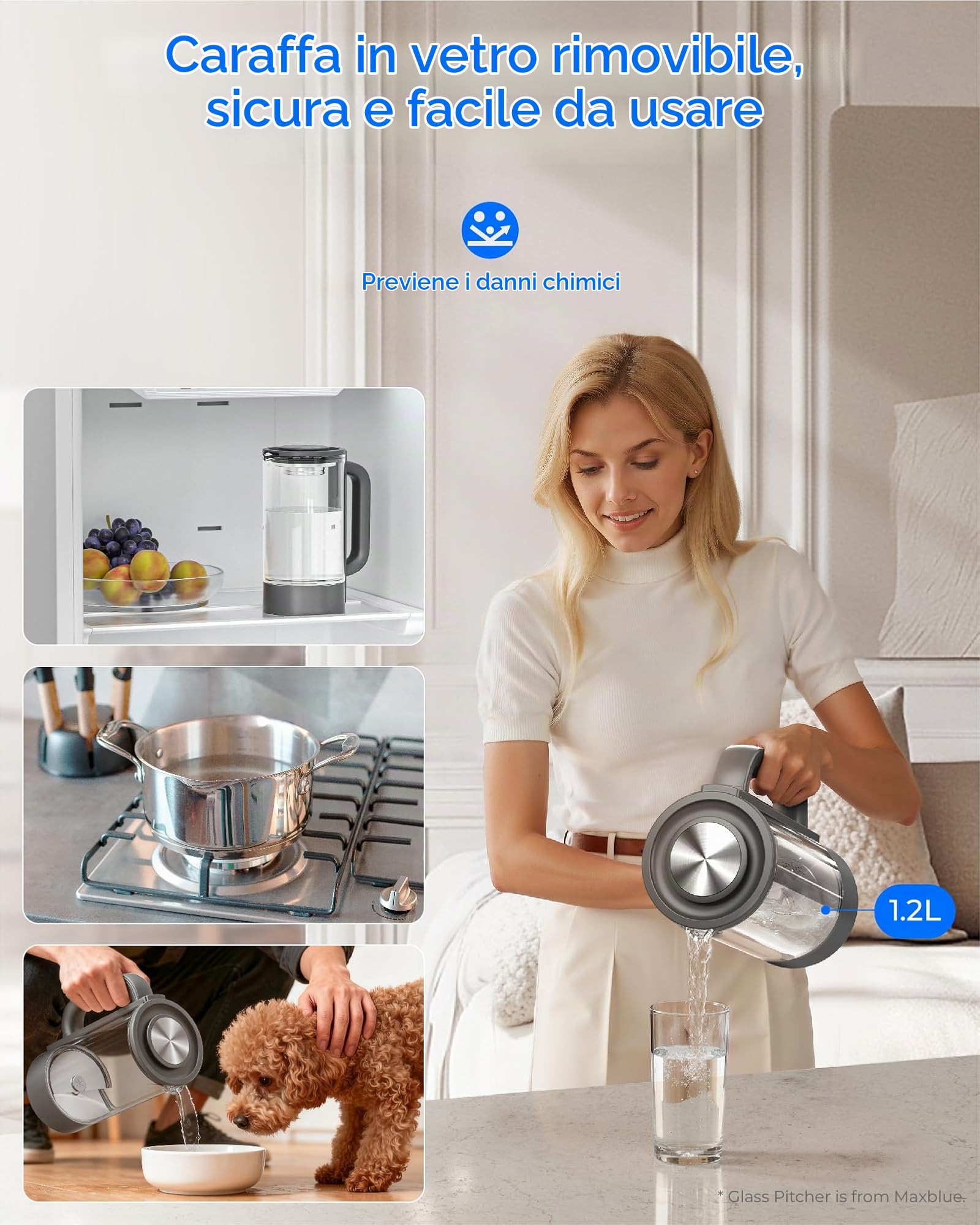 Waterdrop M6HG Mineralizzata Osmosi Inversa, Acqua Calda Istantanea, Certificato NSF/ANSI 58 & 372, 8 Stadi di Filtrazione, Rapporto Acqua Pura/Scarico 3:1, 5 Temperature, Caraffa in Vetro, Senza BPA
