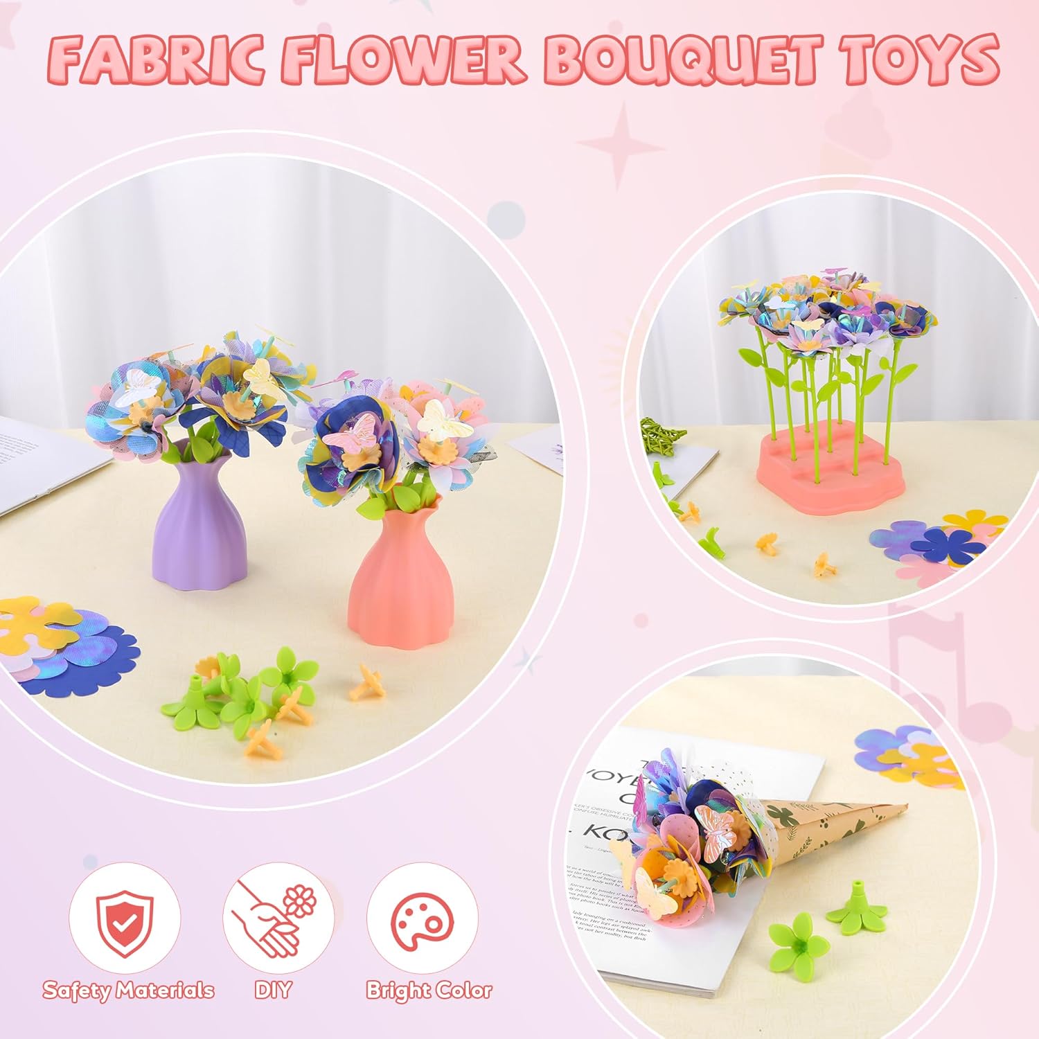 Lufstd DIY Flower Bouquet Craft Kits,Arts and Crafts Flowers Market Toy for Kids, Christmas Birthday Gift for 4 5 6 7 8 9 10 Year Old Girl - Image 5