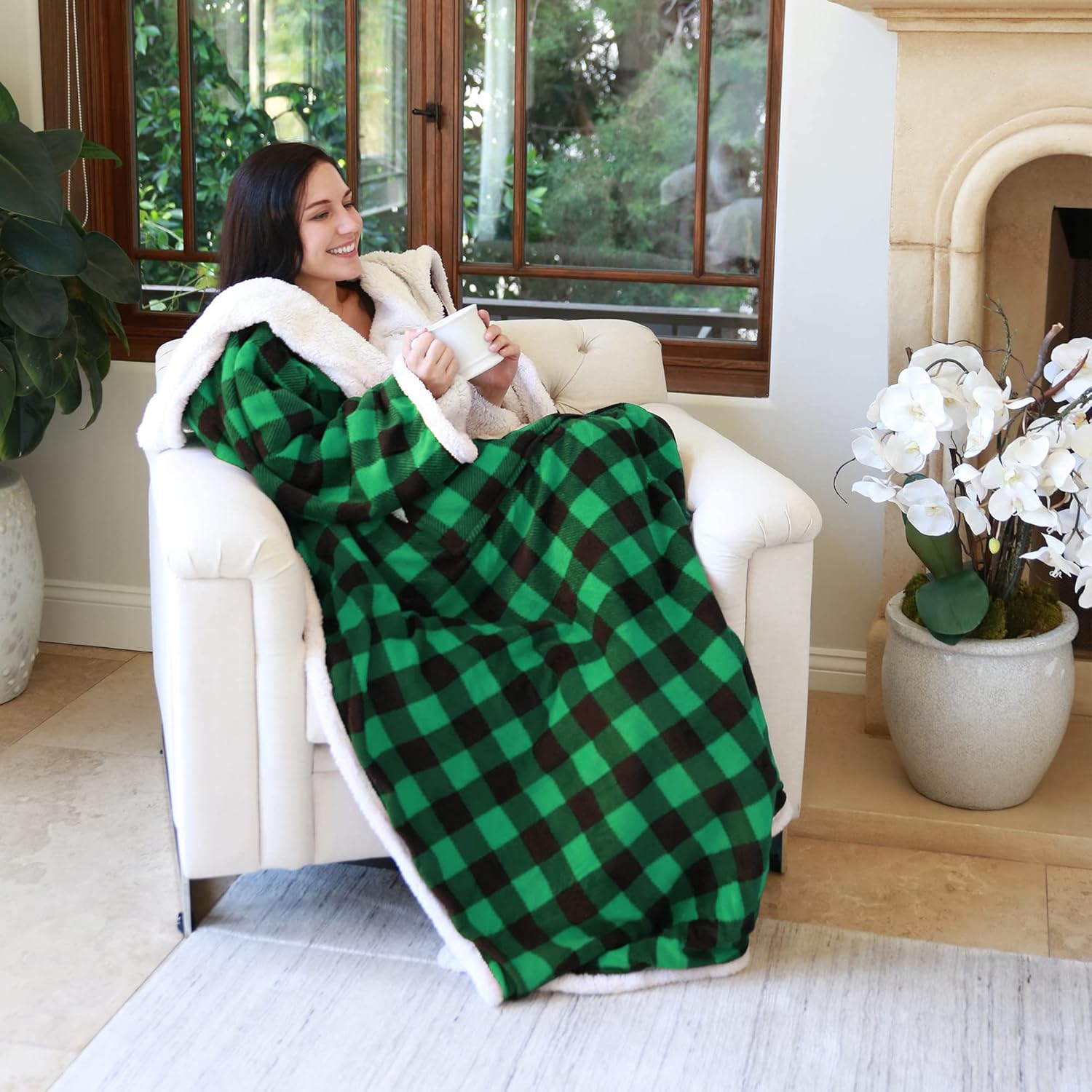 Catalonia Sherpa Wearable Blanket with Sleeves Arms, Comfy Sleeved TV Wrap Blanket, Large Snuggly Throw for Women and Men, Gift for Her - Image 2