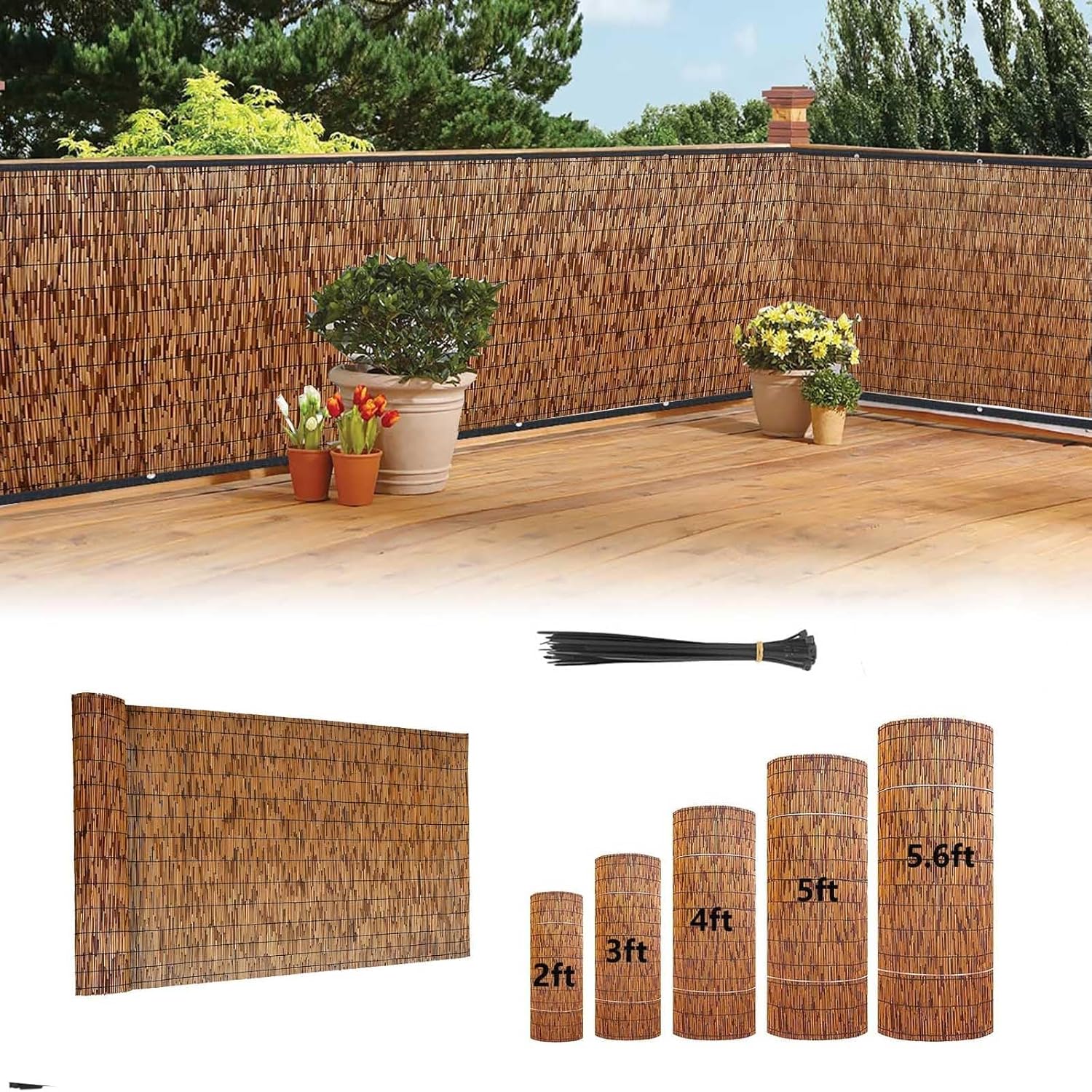 MZQMK Natürliche GartenzaunPanelAbschirmungsrolle, Terrassen