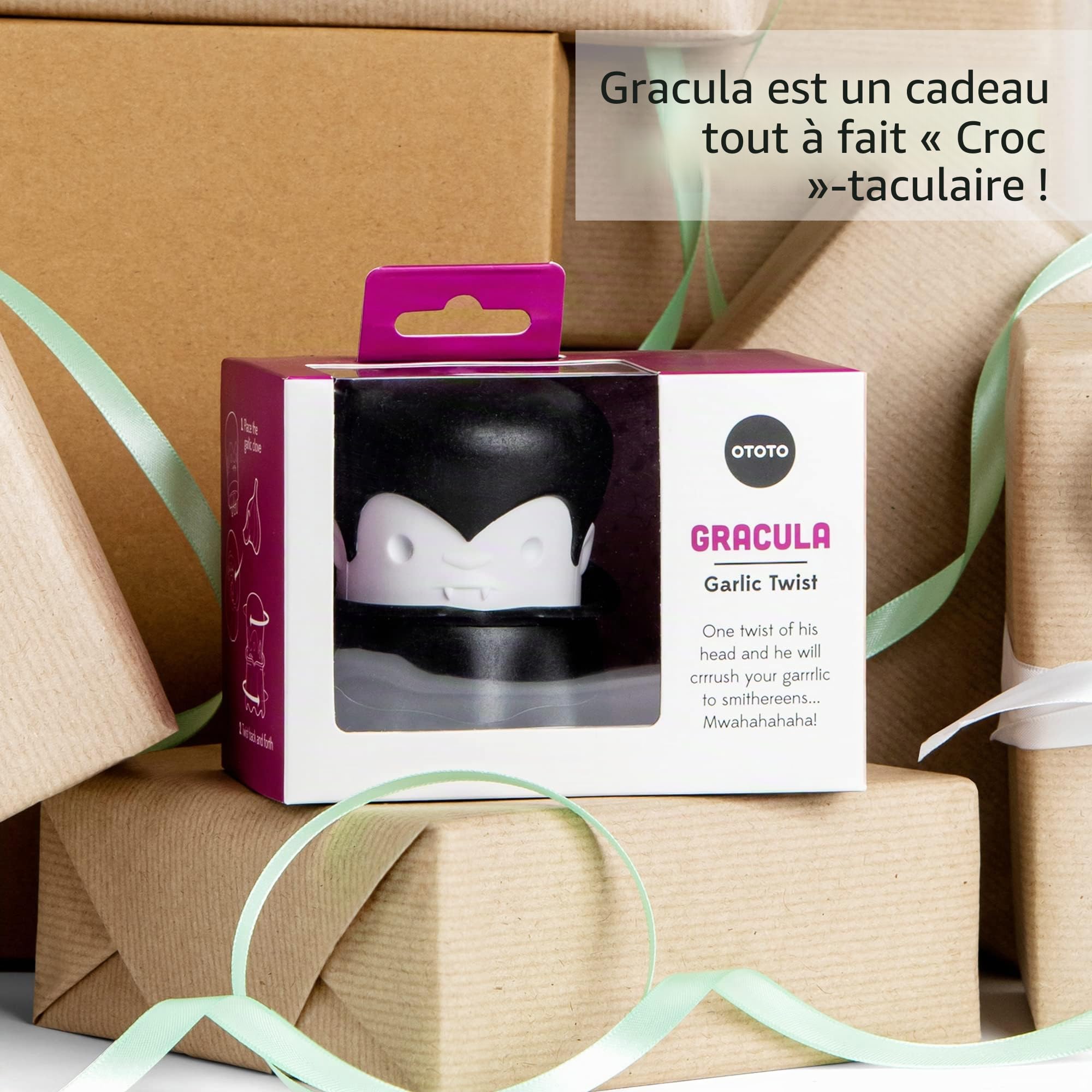 OTOTO Gracula presse ail, éplucheur d'ail, cadeaux halloween, aussi pour gingembre, noix, piments, herbes - cadeaux gothiques