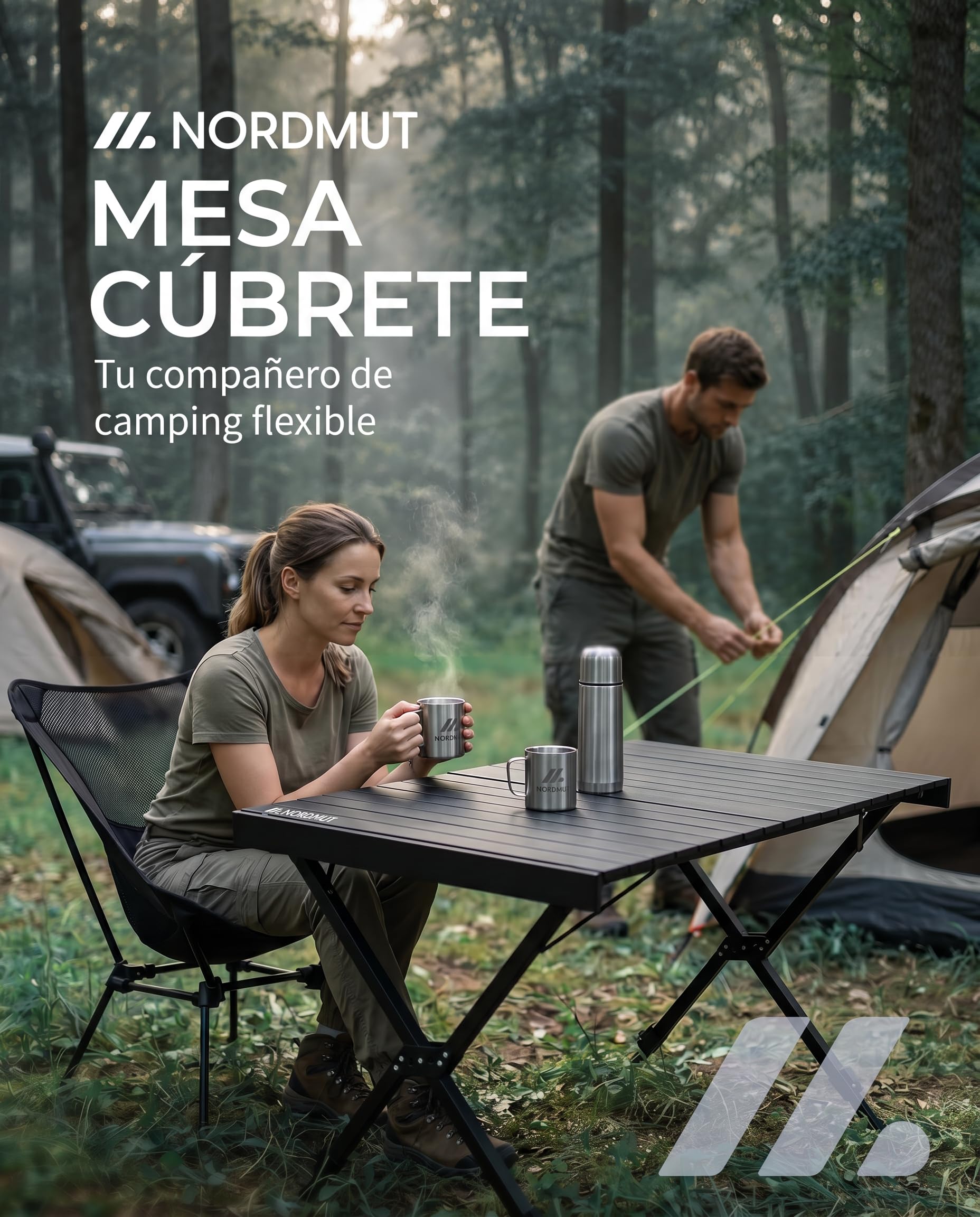 NORDMUT® Mesa de camping plegable – Mesa plegable de aluminio de alta calidad – Mesa de camping inoxidable regulable en altura con fácil montaje (antracita, 110 x 70 cm)