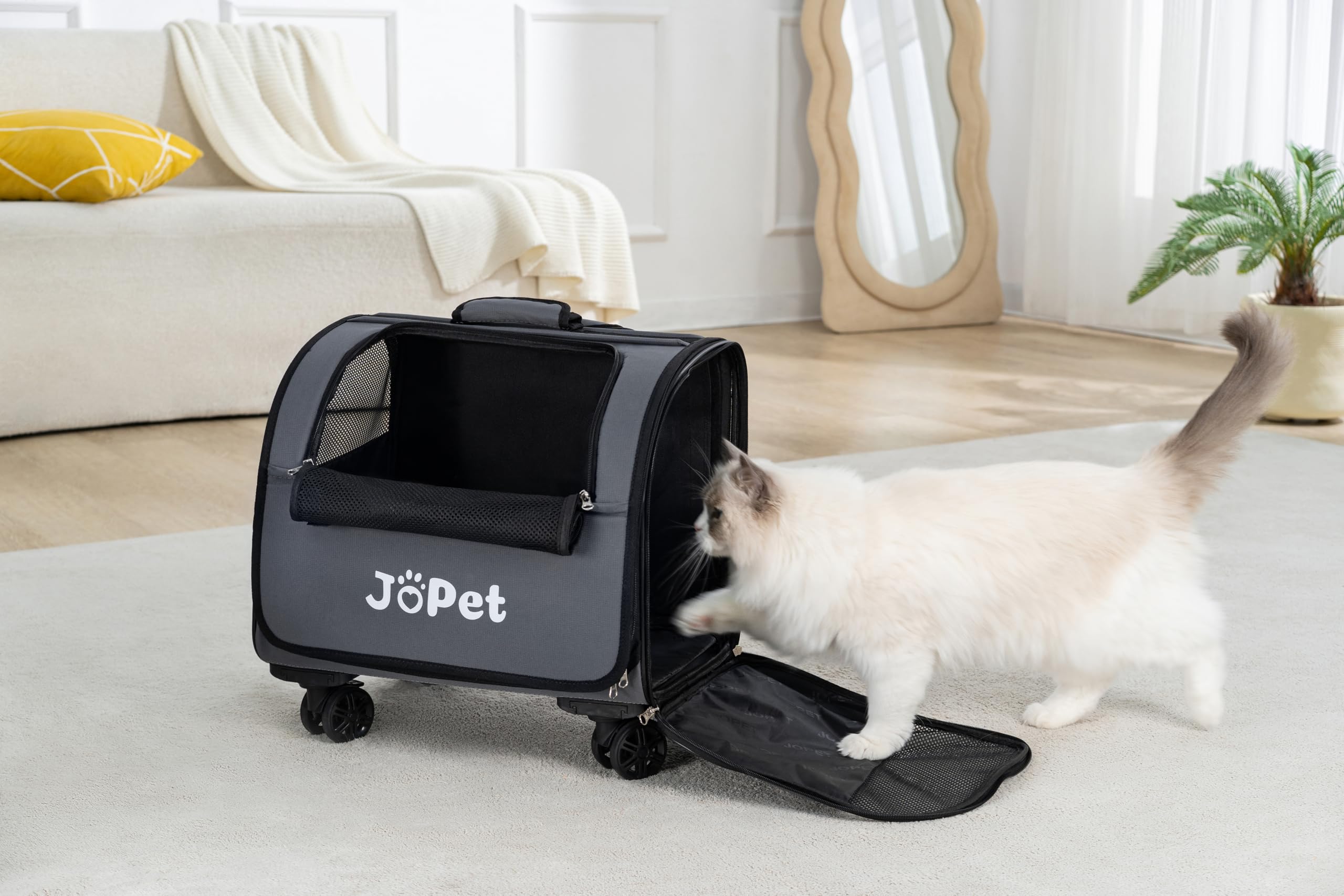 Haustiertasche Tragetasche mit Rollen, Haustierrucksack mit Rollen, kleine Hundetragetasche, Katzentragetasche, abnehmbare Räder, Reisetasche, Haustierwagen, weiche Seitentrage mit Rollen,