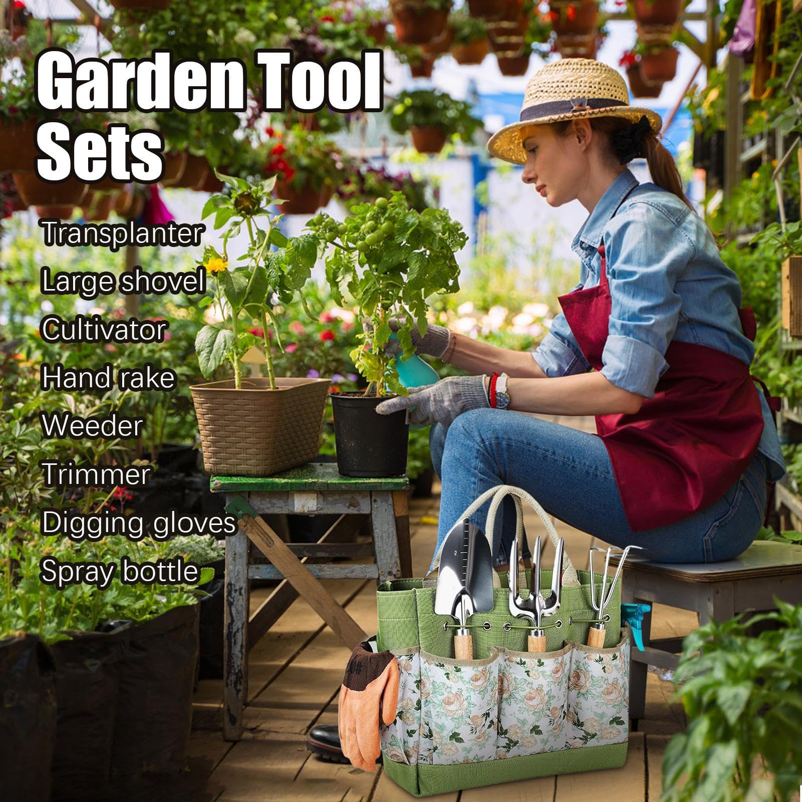 Set Di Attrezzi Da Giardino Piccoli Attrezzi con Manico in Legno per | Strumento Diserbante da Giardino Smuovere Terreno Piantare Trapiantare Giardinaggio