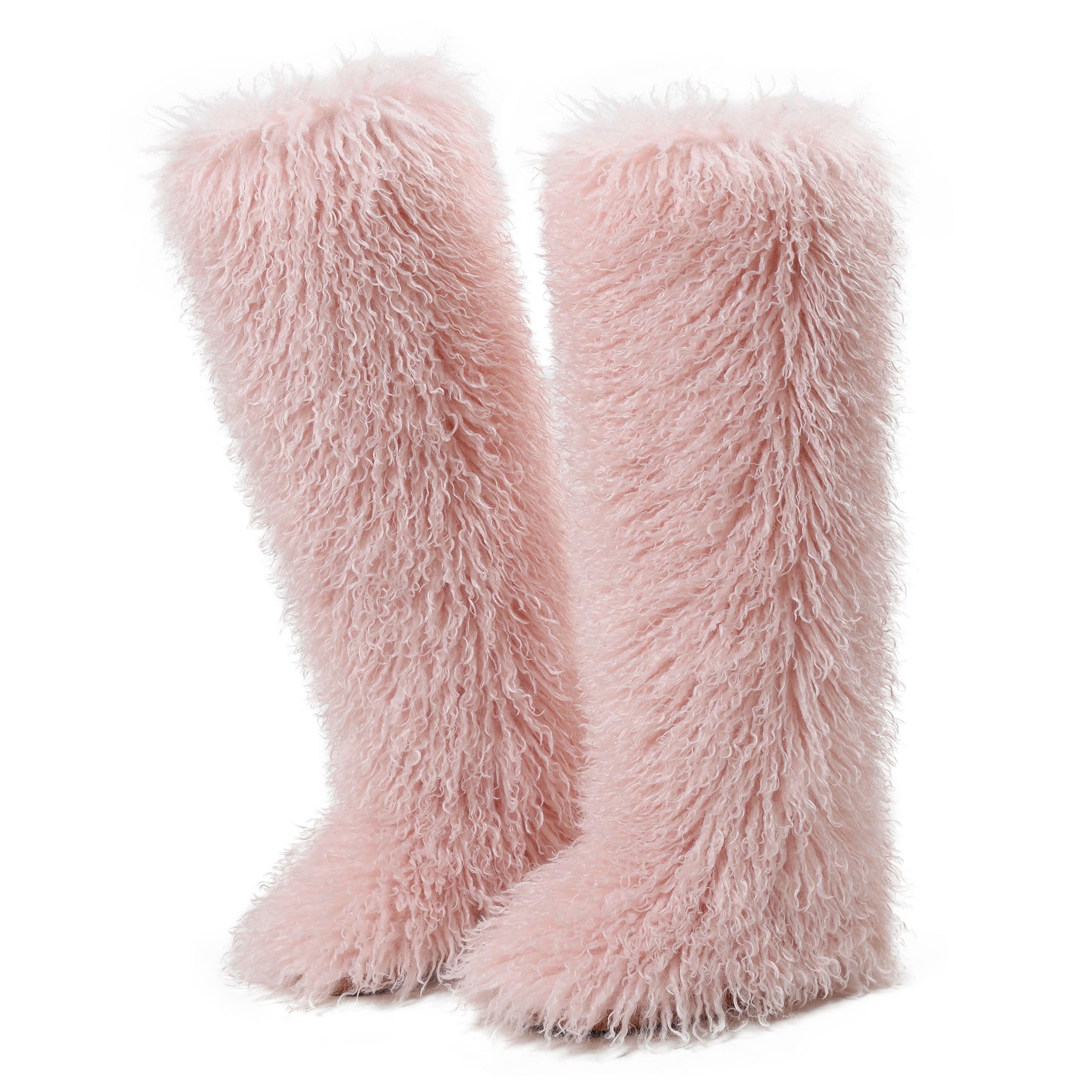 Fuzzy Boots Thigh High Fur Boot for Women Over the Knee Fluffy High Boots Tall Furry Shoes Knee-High