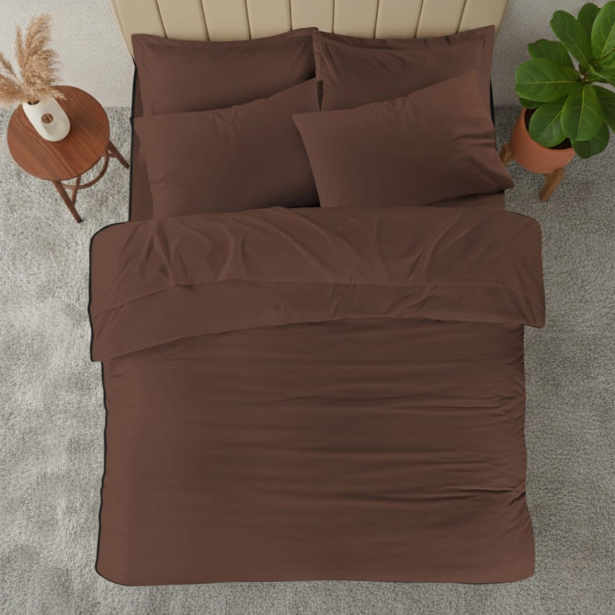 Luxury Plain T-180 Percale Flat Sheet Super Soft Classic Polycotton Bedding Flat Sheet Comfort For All Season (Chocolate, King)