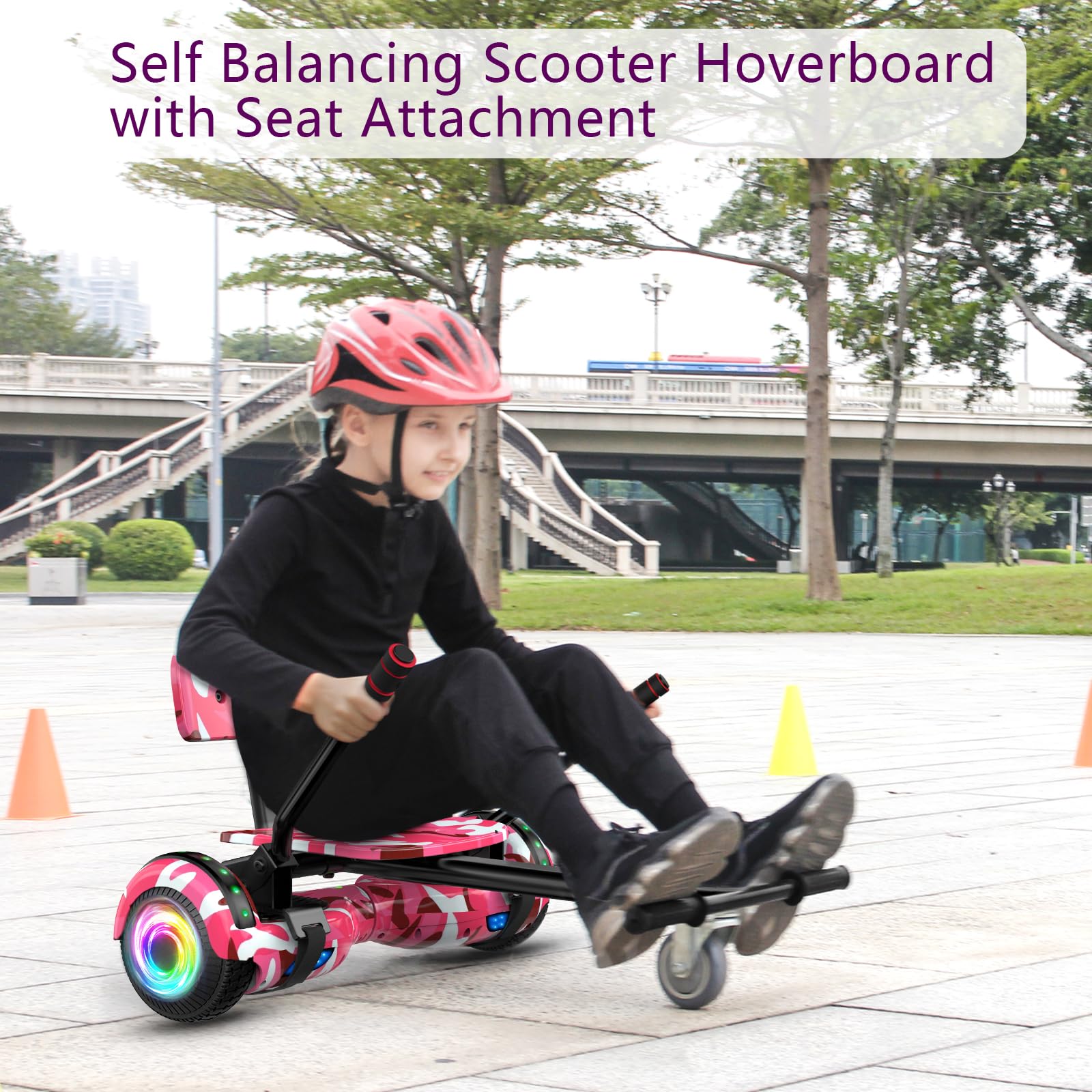 Hoverboards for Children, 6.5 Inch Self-Balancing Hoverboard with Go-kart and LED Lights, Bluetooth Speaker, Gift for Children