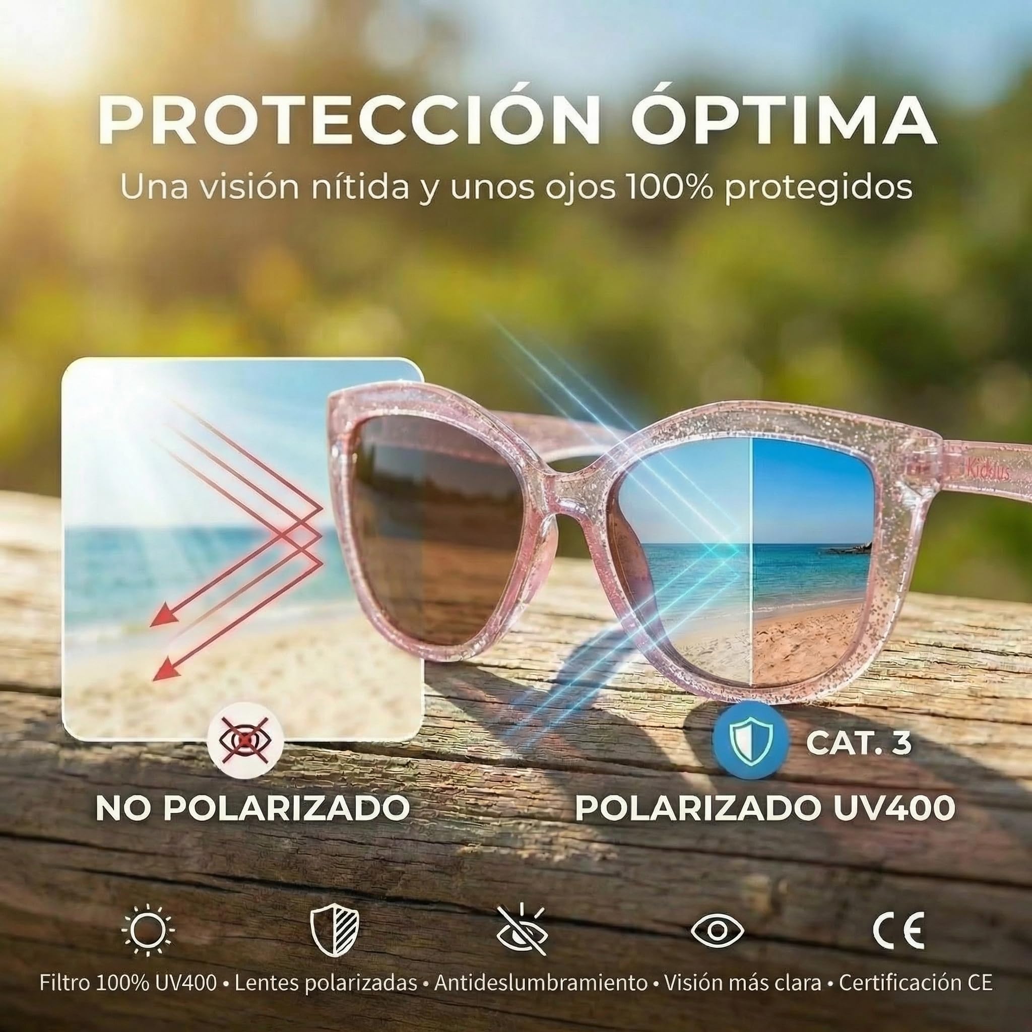 Kiddus Gafas de Sol Niña 4-8 Años Polarizadas UV400 CAT3 TR90 Flexible CE ISO REACH