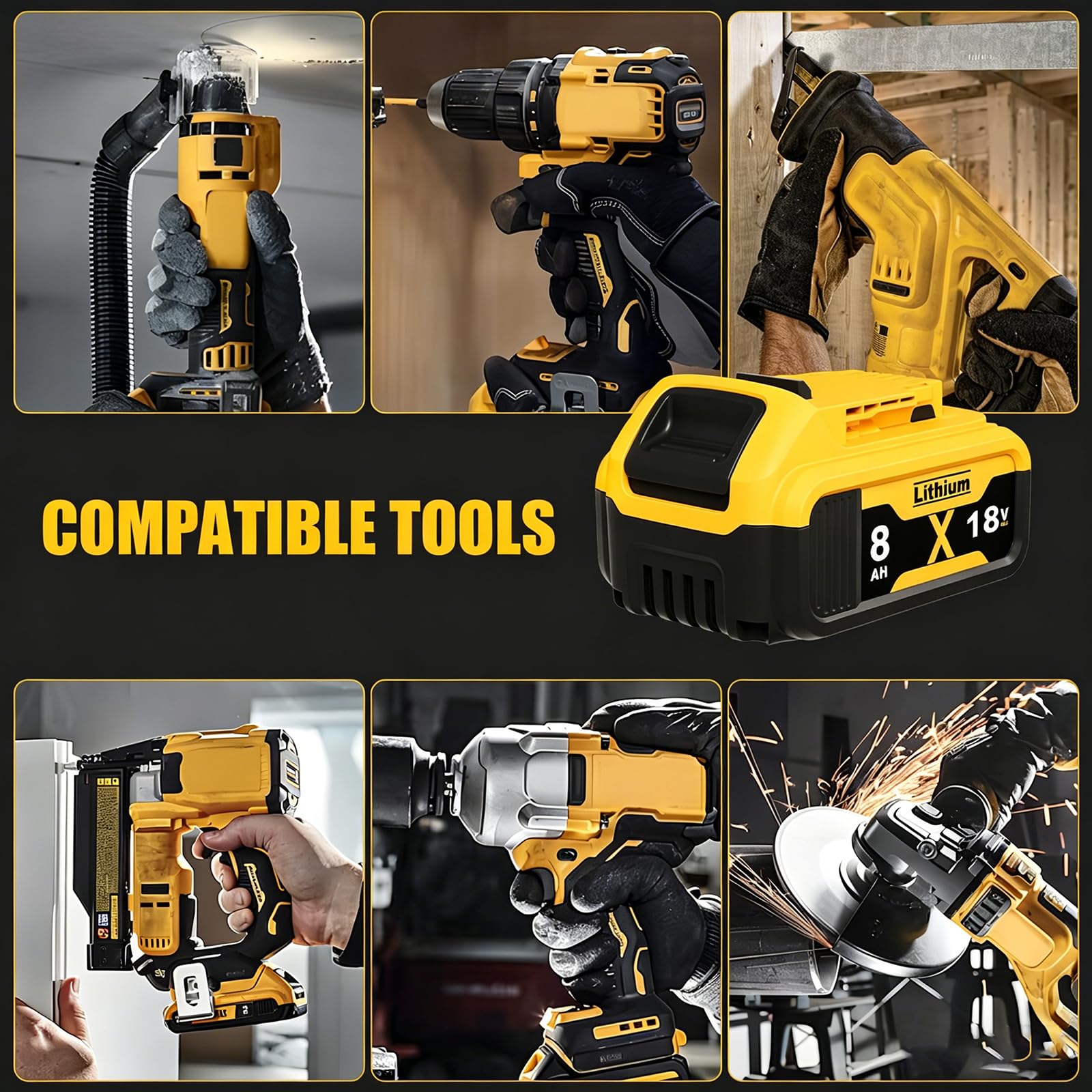 2X8,0Ah DCB182 Batteries Remplacement pour Outils Dewalt série 18V XR Tools