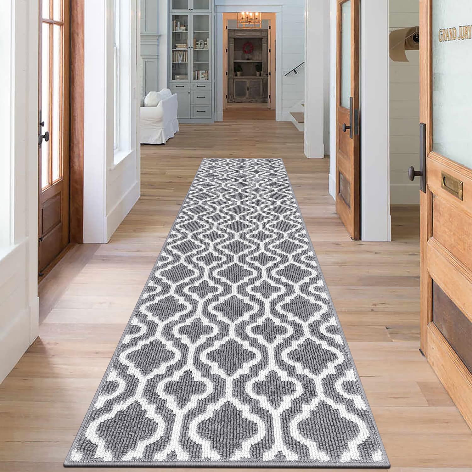 SHACOS Long Hallway Runner Rug Non Slip 60 x 240 cm Grey Washable Hall Runner Narrow Rug Floor Carpet Runners for Hallway Kitchen Entryway