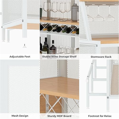 Miniatura 4 de KFO Gabinete de bar industrial para licor y vasos, gabinete de barra de café de madera de metal de granja, gabinete de buffet, mesa de estante de